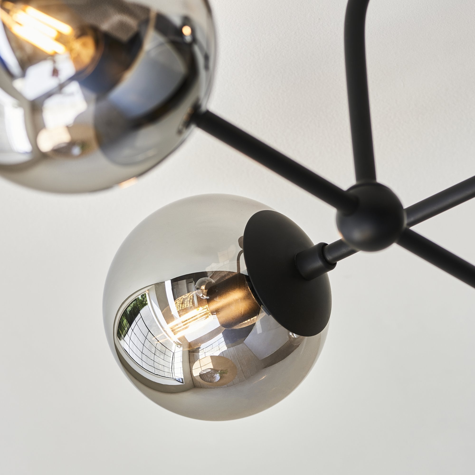 Utopia Sphere 4 Light Semi-Flush Fitting - Matt Black & Smoked Mirror Glass