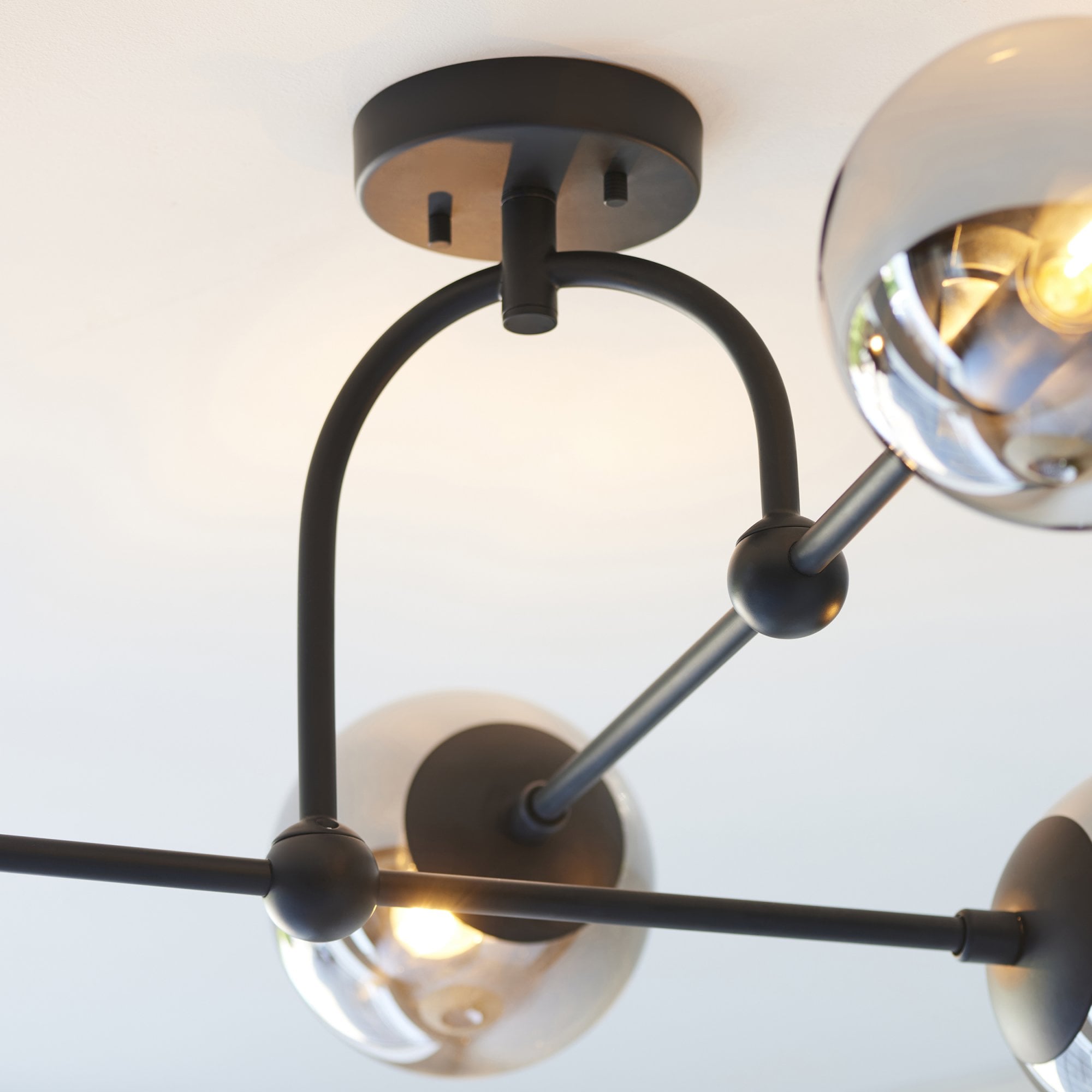 Utopia Sphere 4 Light Semi-Flush Fitting - Matt Black & Smoked Mirror Glass