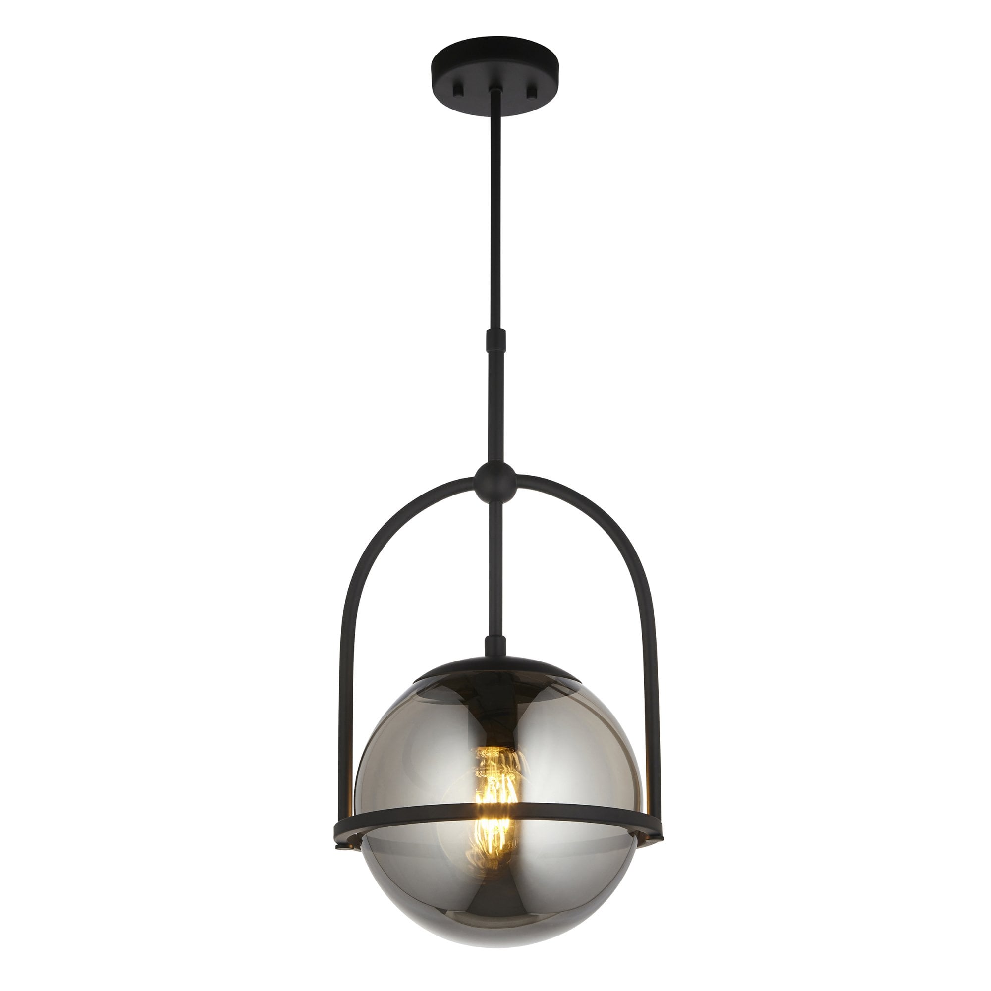 Utopia Sphere Single Pendant - Matt Black & Smoked Mirror Glass