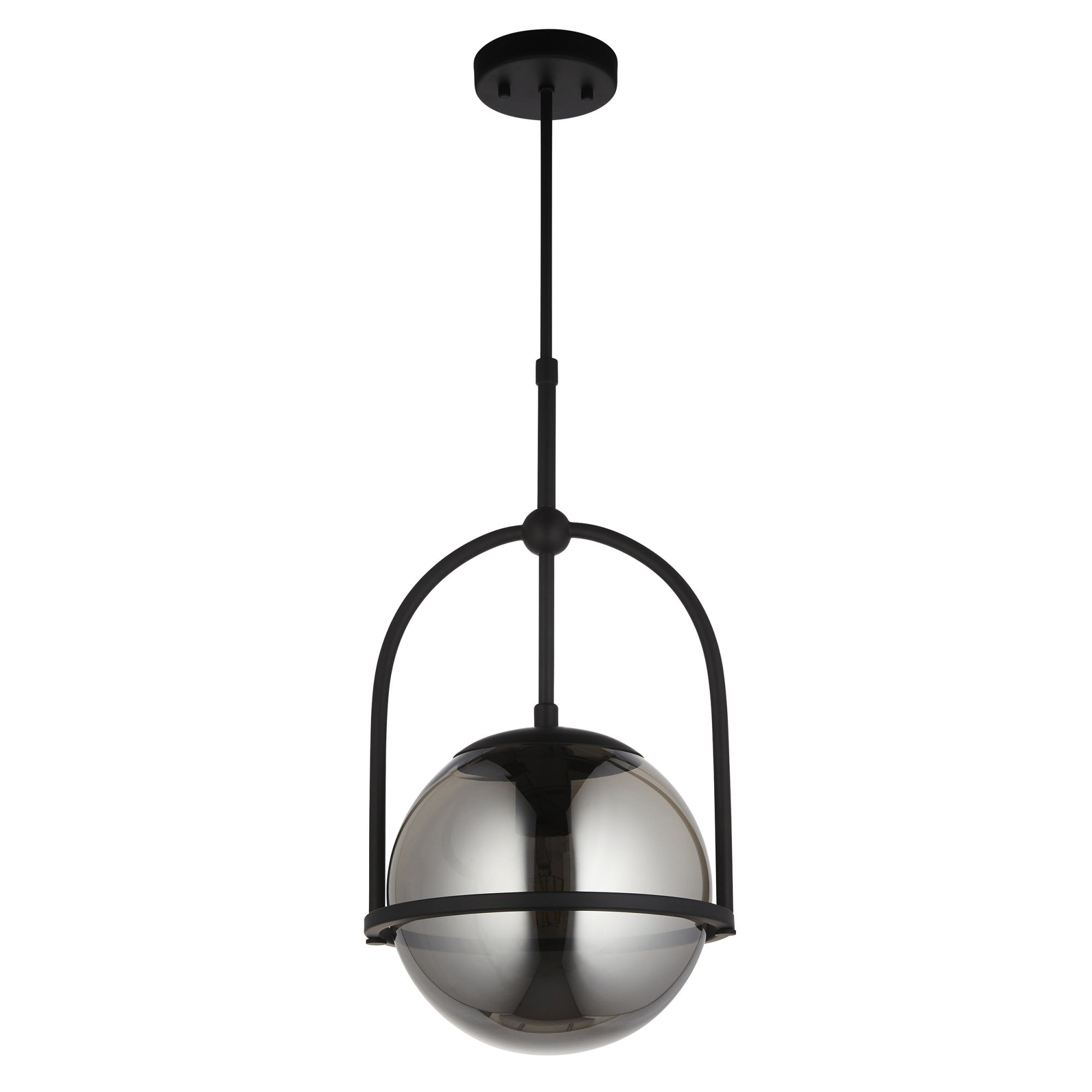 Utopia Sphere Single Pendant - Matt Black & Smoked Mirror Glass