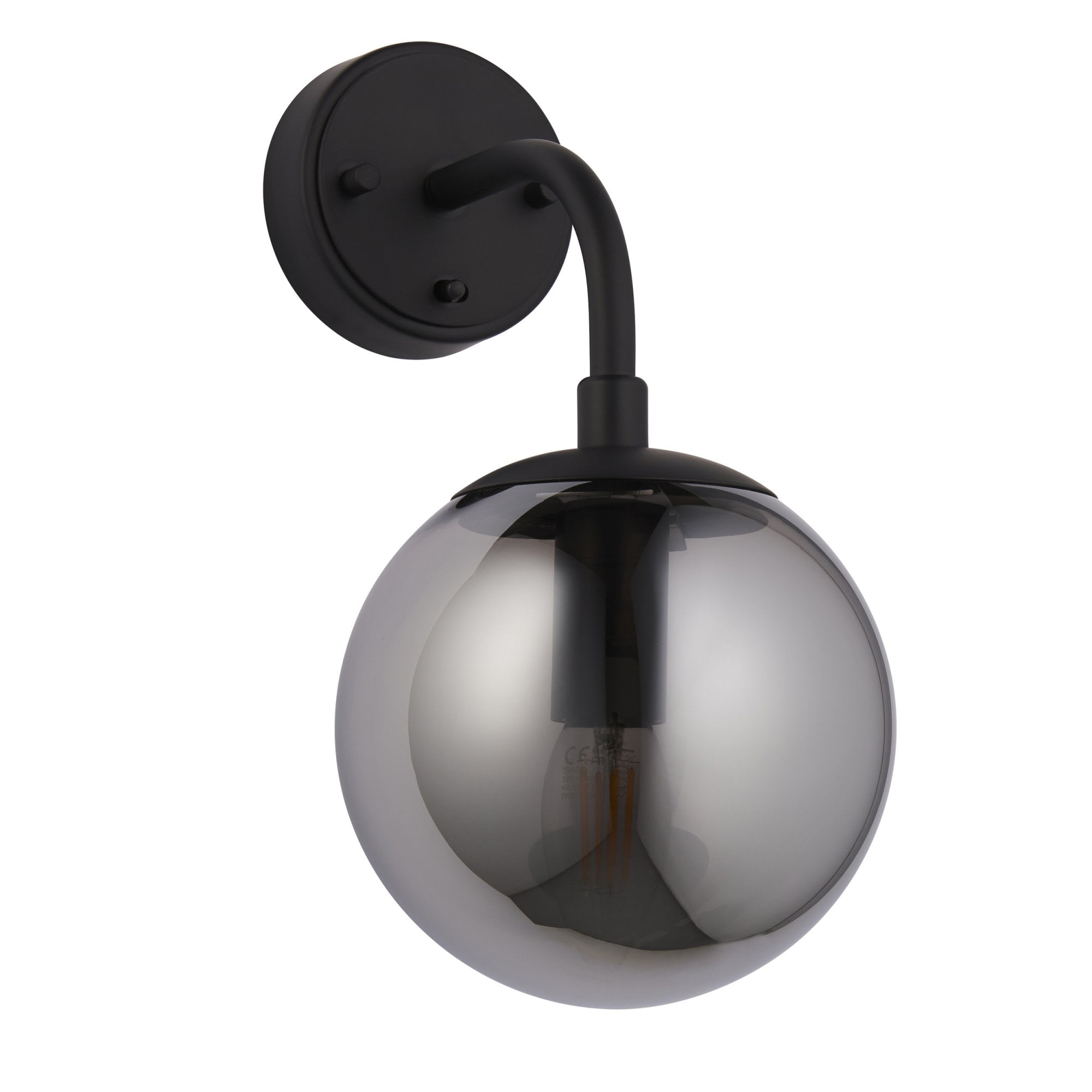 Utopia Sphere Single Wall Light - Matt Black & Smoked Mirror Glass