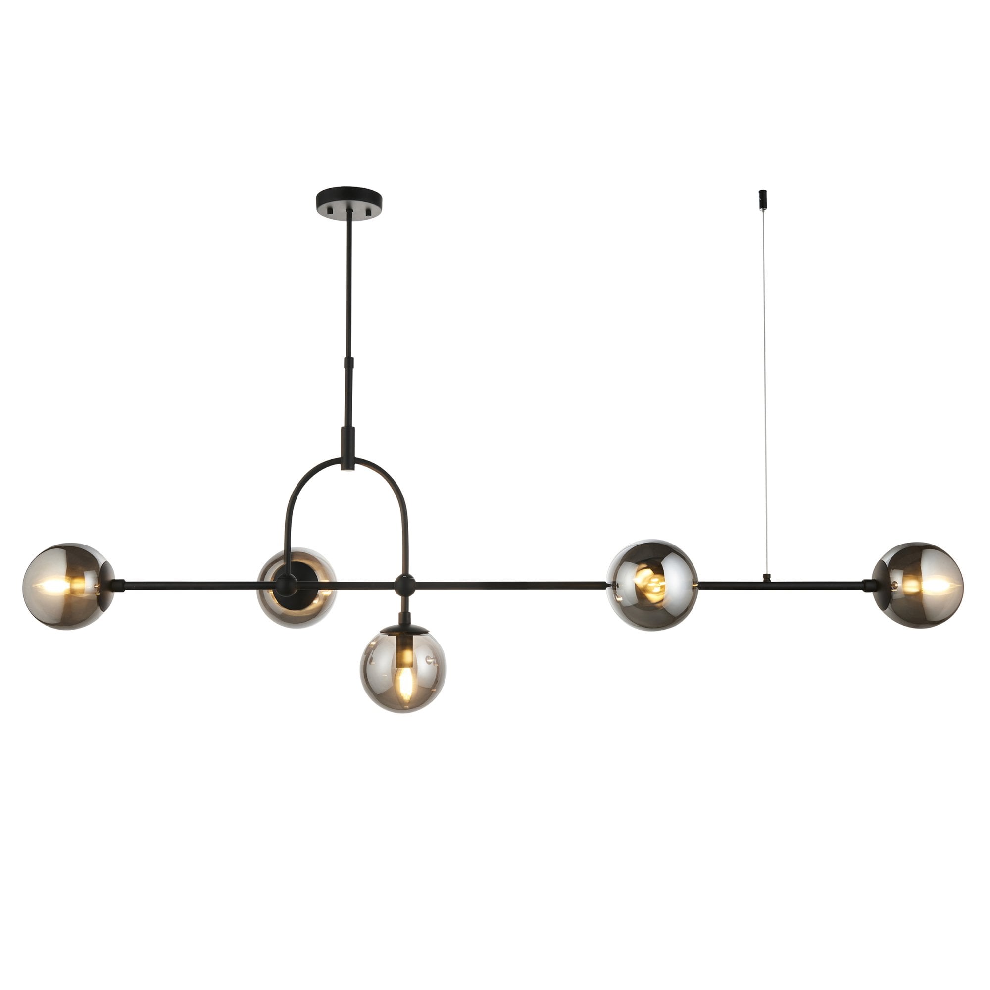 Utopia Sphere 5 Light Linear Pendant - Matt Black & Smoked Mirror Glass