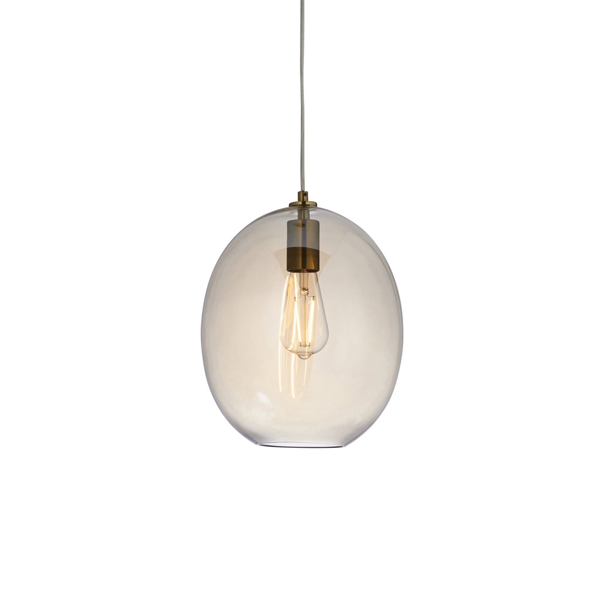 Endon Kelda Oval Single Pendant - Satin Brass Plate & Champagne Lustre Glass