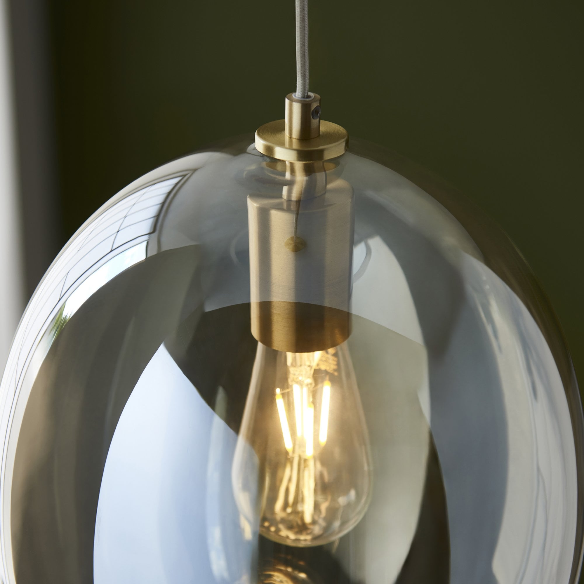Endon Kelda Oval Single Pendant - Satin Brass Plate & Champagne Lustre Glass