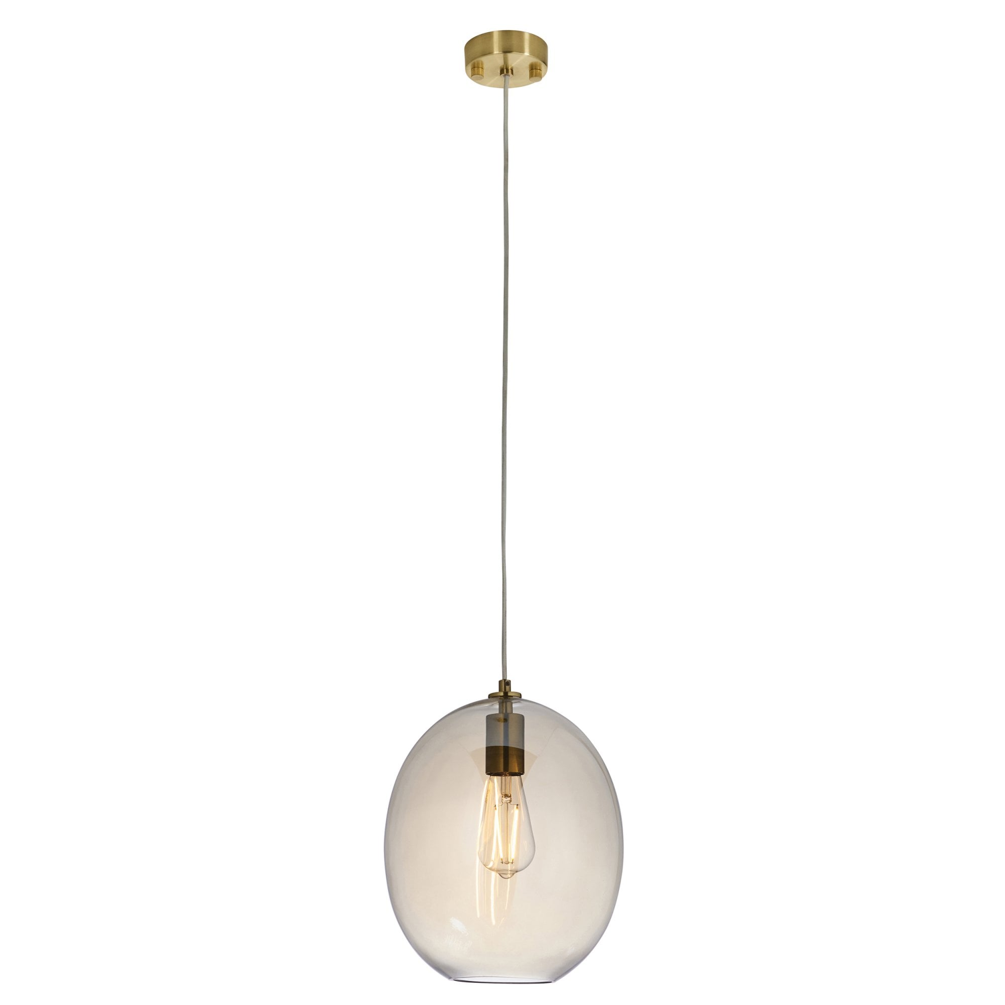 Endon Kelda Oval Single Pendant - Satin Brass Plate & Champagne Lustre Glass