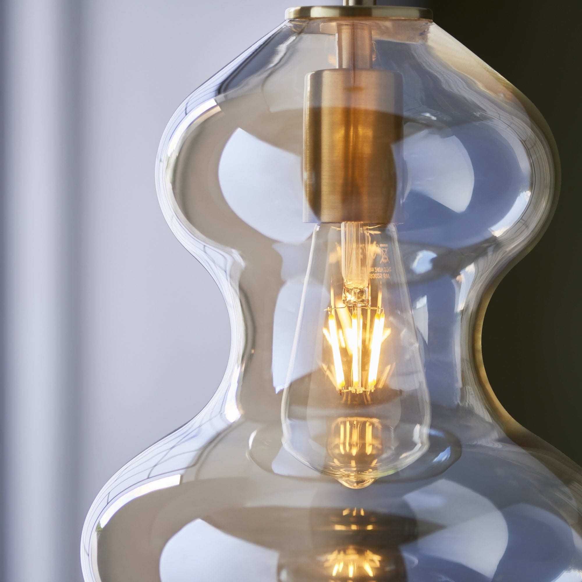 Endon Kelda Shaped Single Pendant - Satin Brass Plate & Champagne Lustre Glass