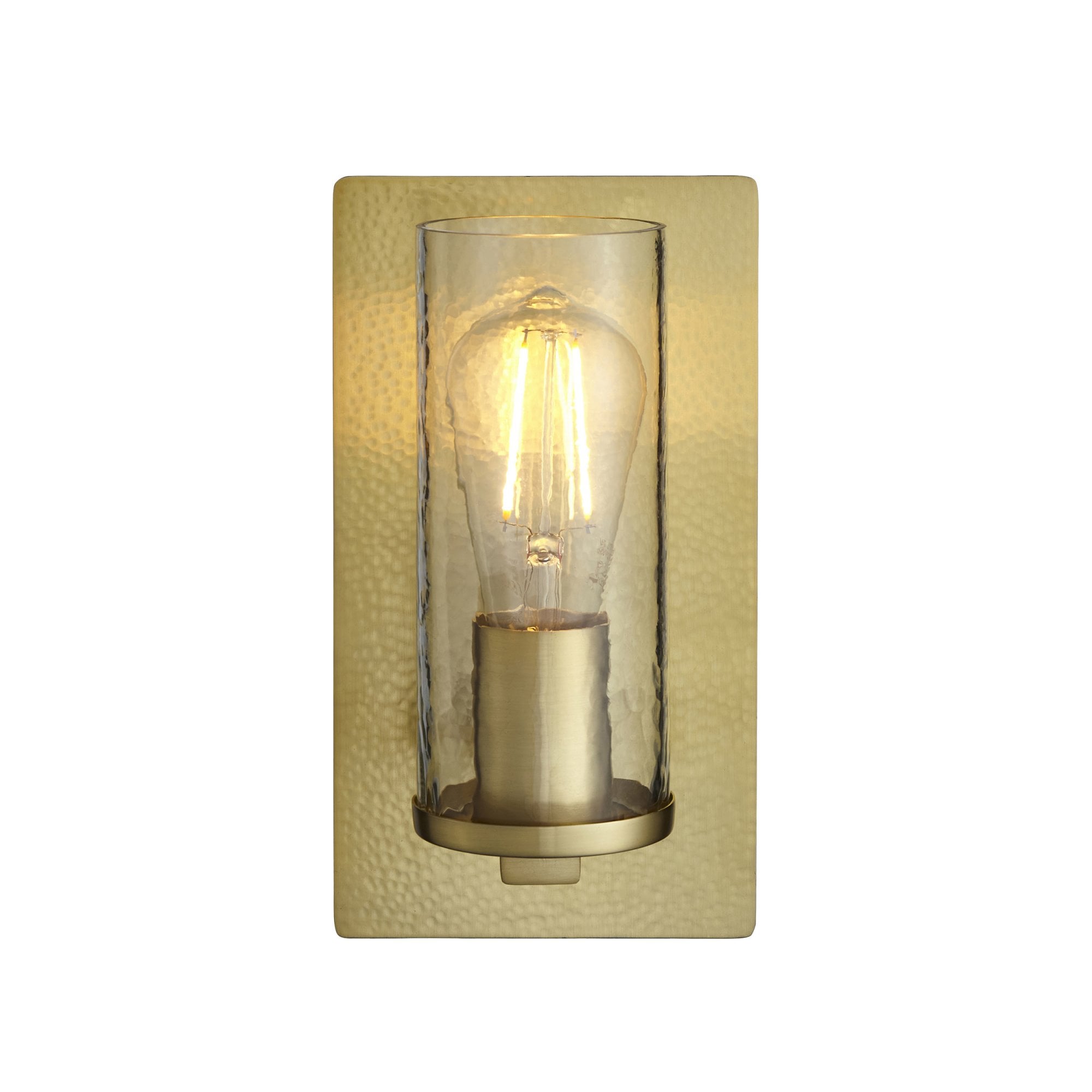 Utopia Swirl Single Wall Light - Hammered Brass Plate & Textured Clear Glass