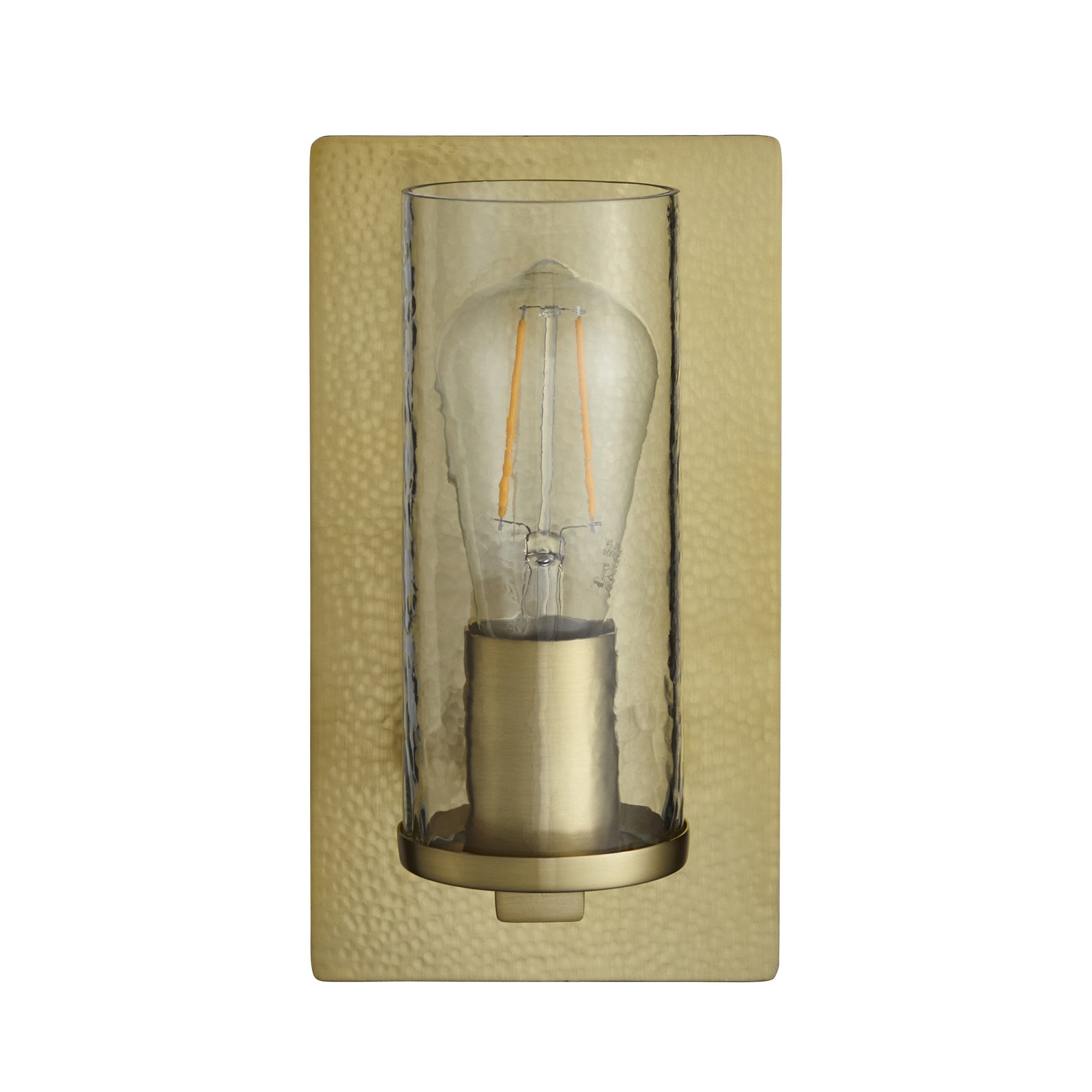 Utopia Swirl Single Wall Light - Hammered Brass Plate & Textured Clear Glass