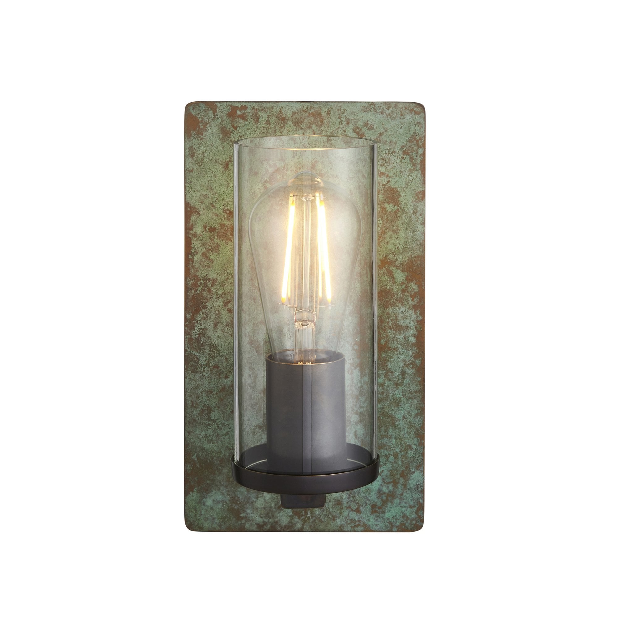 Utopia Swirl Single Wall Light - Verdigris Bronze Plate & Clear Glass