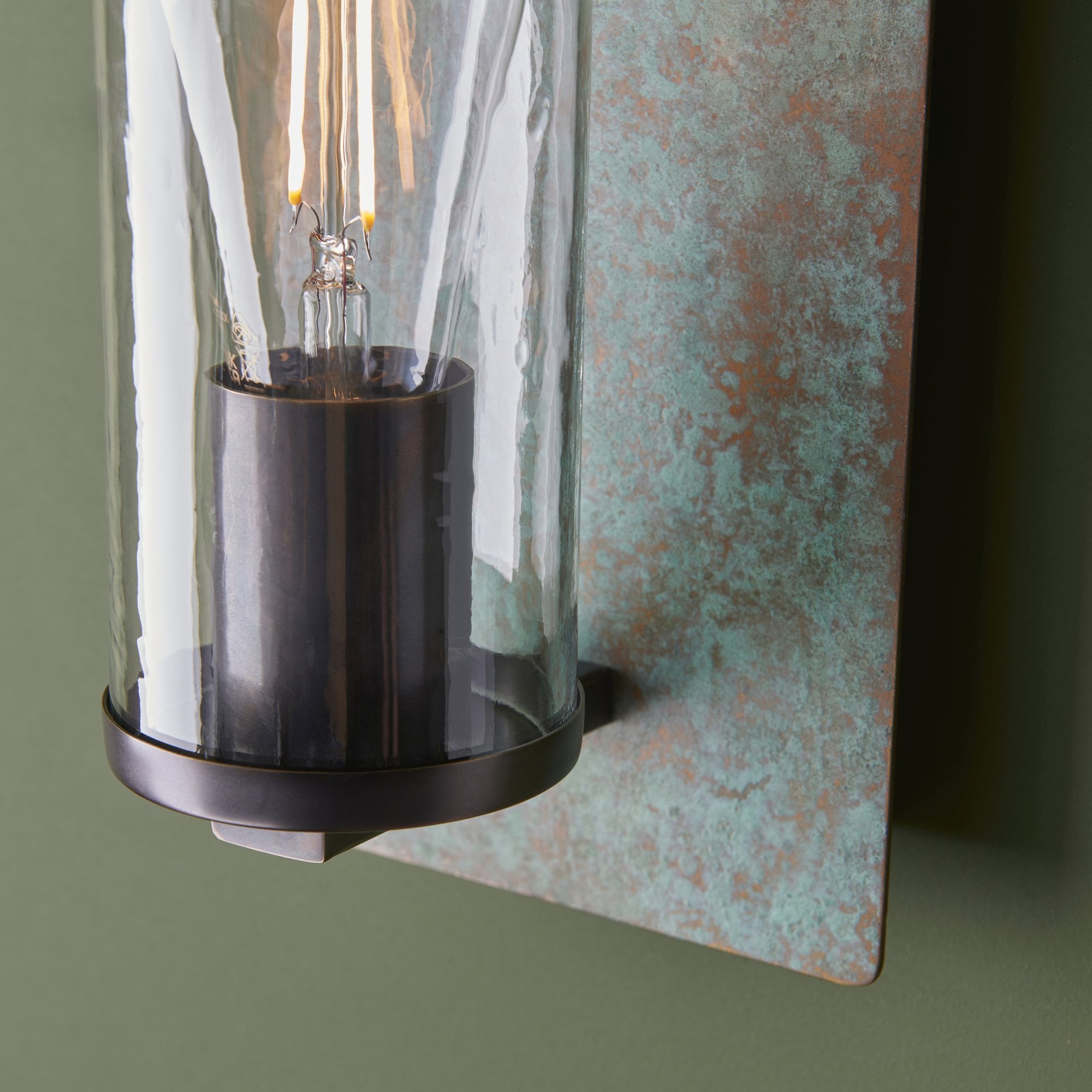 Utopia Swirl Single Wall Light - Verdigris Bronze Plate & Clear Glass
