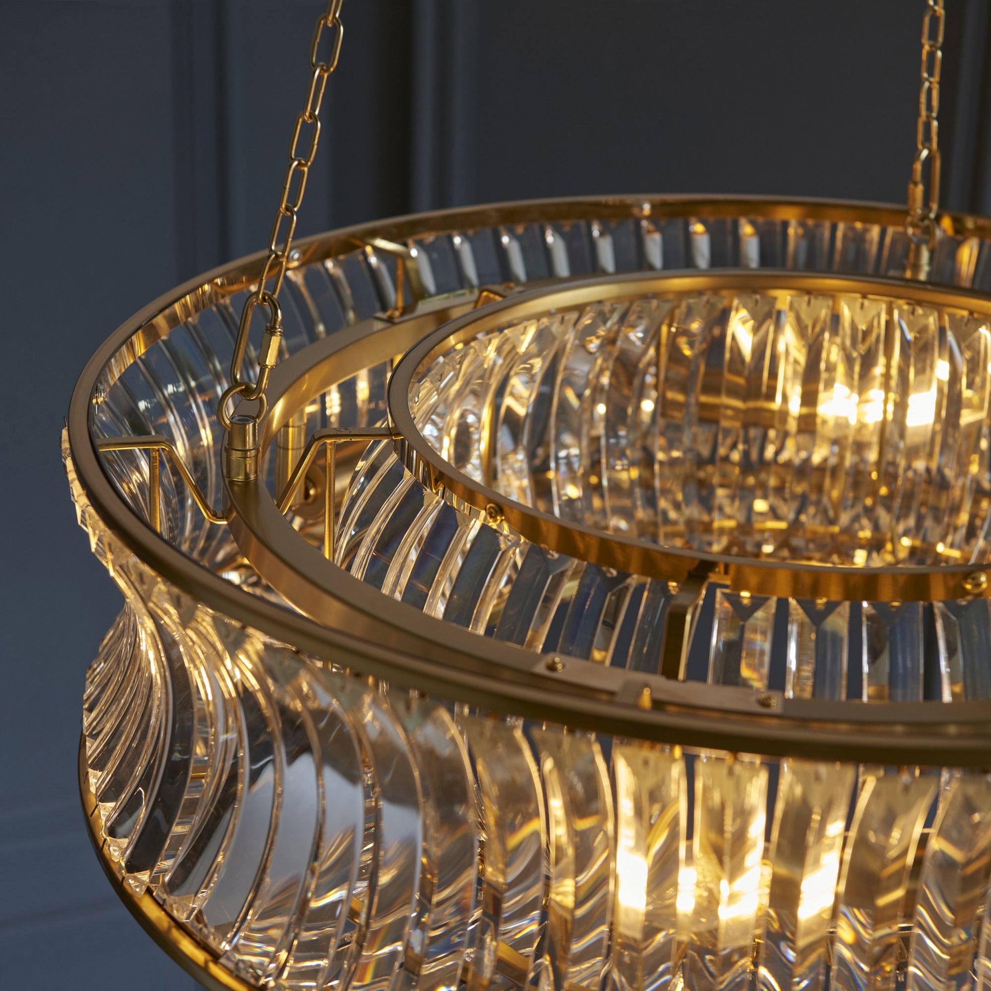 Utopia Bow 6 Light Pendant - Warm Brass Plate with Crystal & Clear Glass