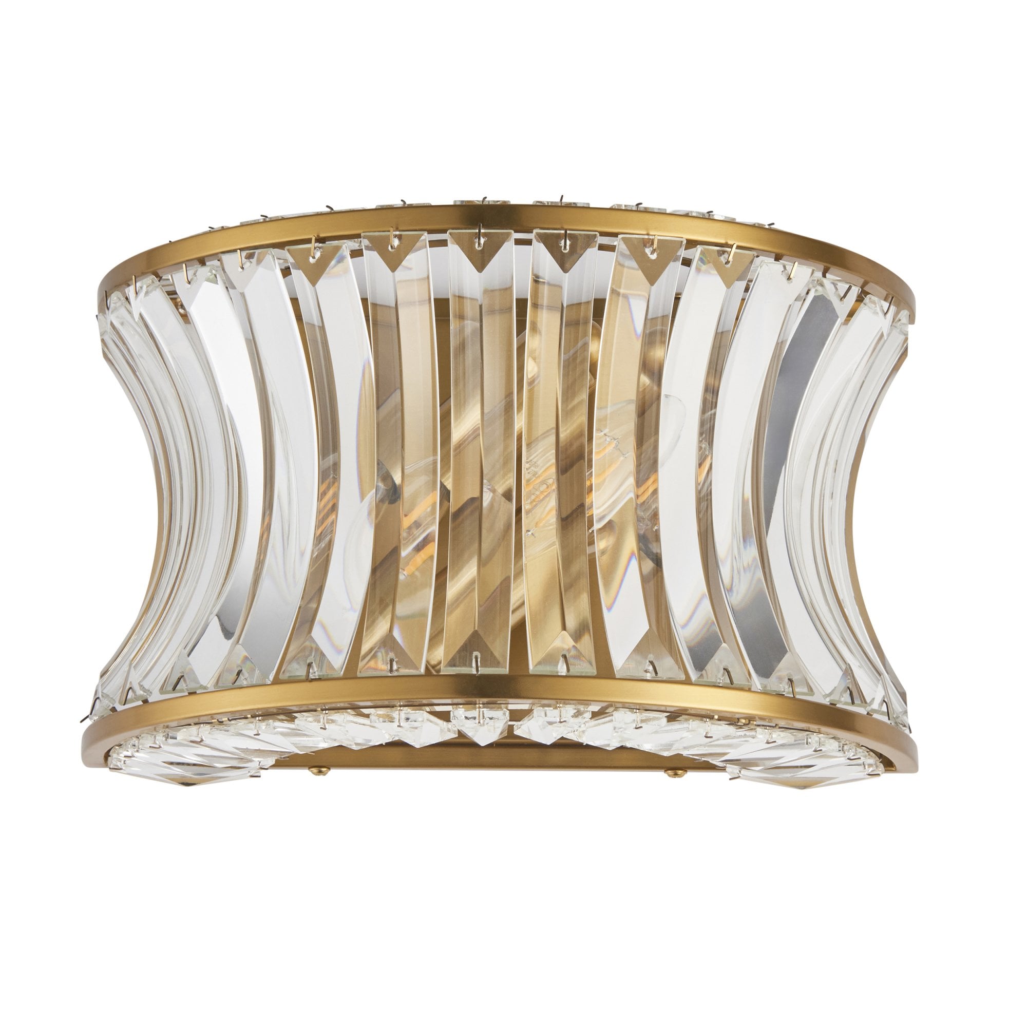Utopia Bow 2 Light Wall Light - Warm Brass Plate with Crystal & Clear Glass