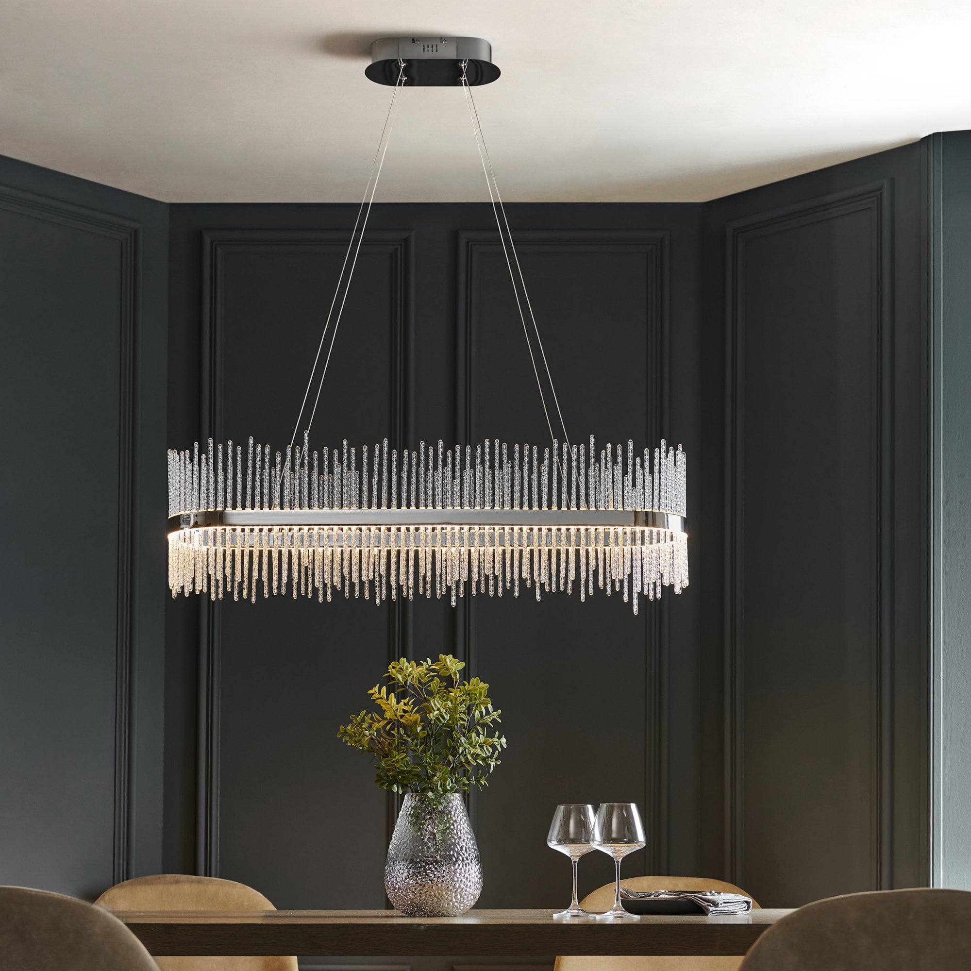 Utopia Twist Linear Pendant - Chrome Plate & Clear Glass