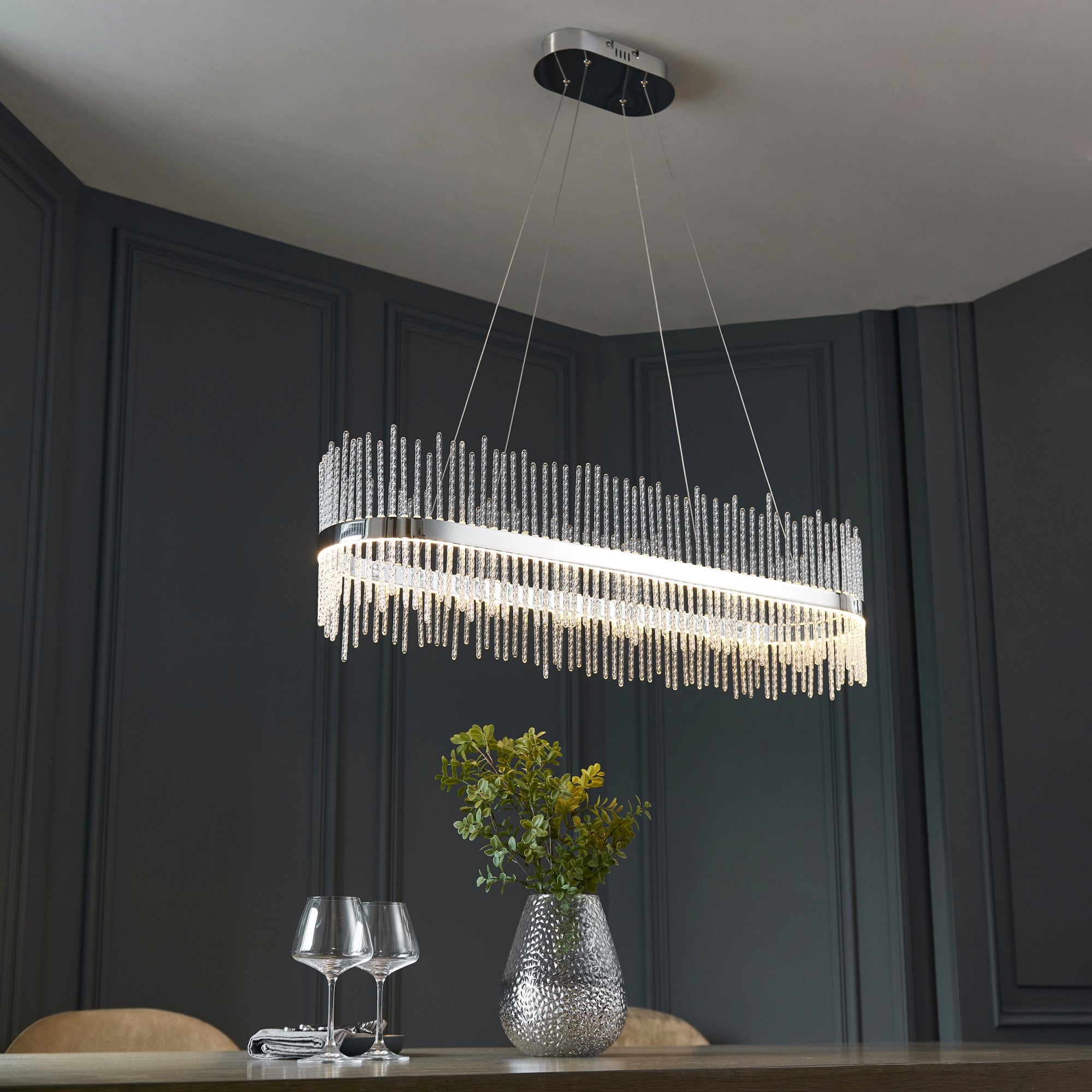 Utopia Twist Linear Pendant - Chrome Plate & Clear Glass