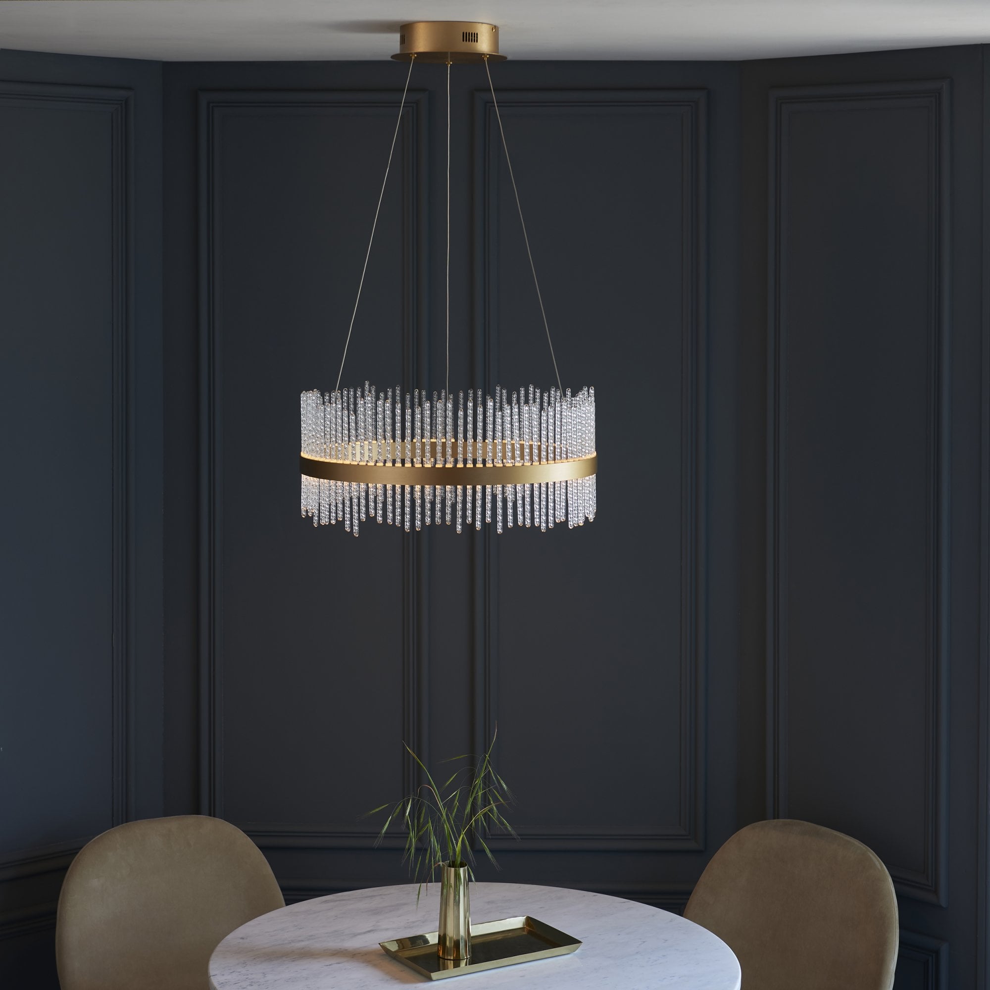 Utopia Twist Medium Pendant - Brushed Gold Plate & Clear Glass - 51cm diameter