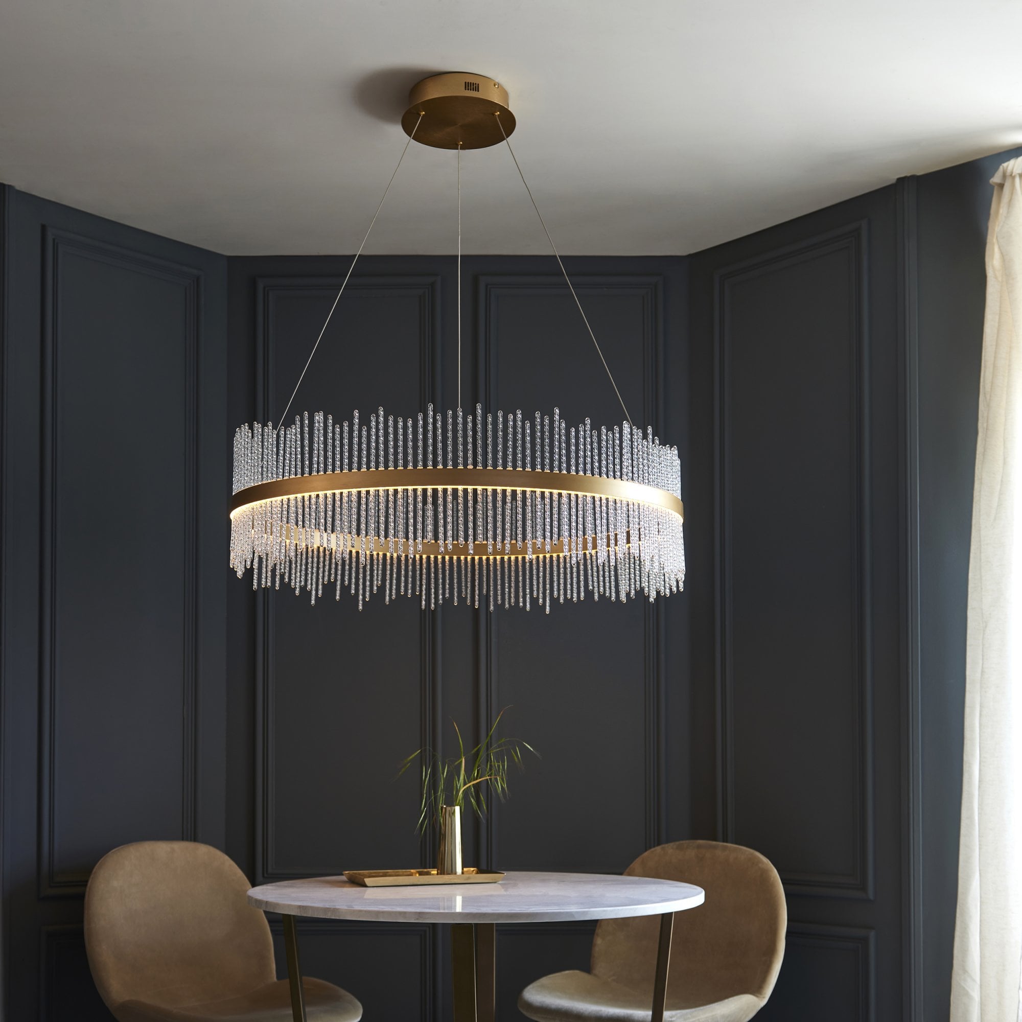 Utopia Twist Grand Pendant - Brushed Gold Plate & Clear Glass - 89cm diameter