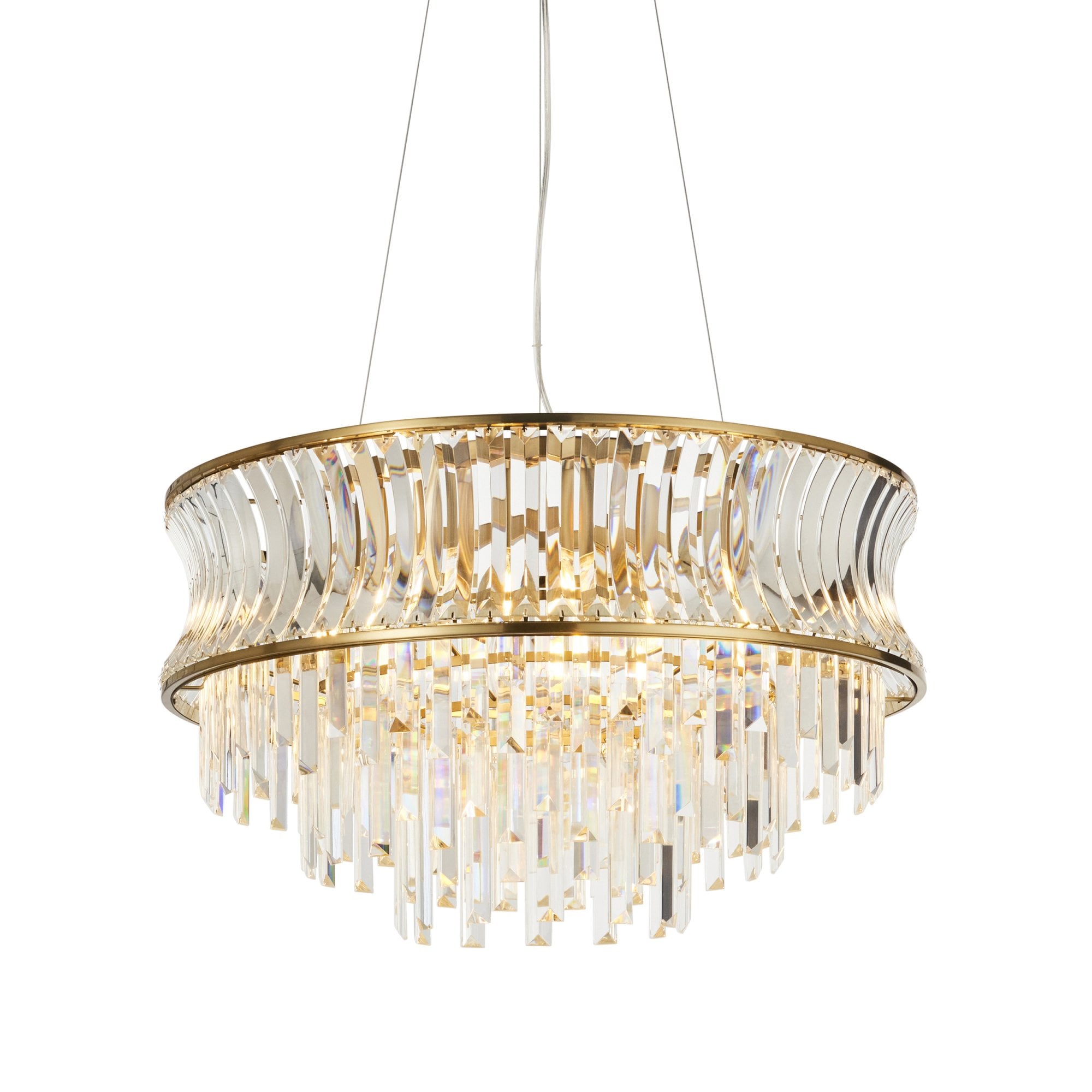 Utopia Bow 9 Light Pendant - Warm Brass Plate with Crystal & Clear Glass