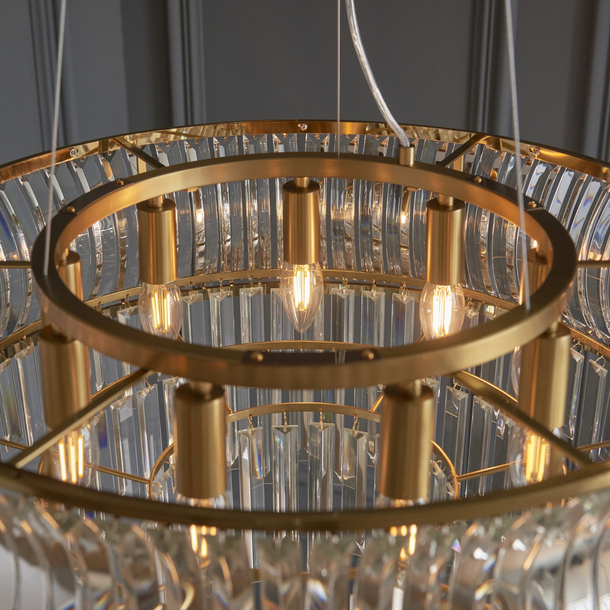 Utopia Bow 9 Light Pendant - Warm Brass Plate with Crystal & Clear Glass
