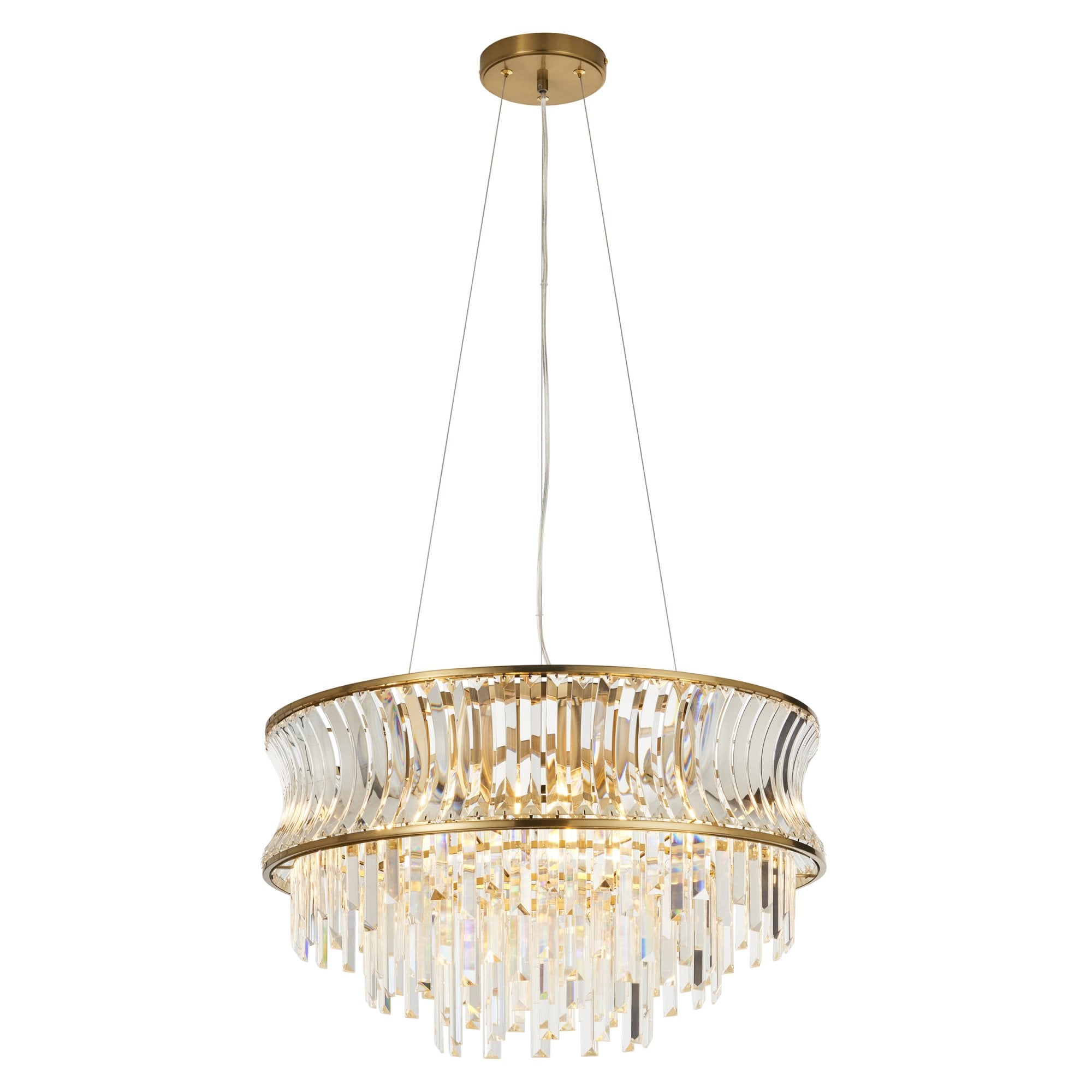 Utopia Bow 9 Light Pendant - Warm Brass Plate with Crystal & Clear Glass