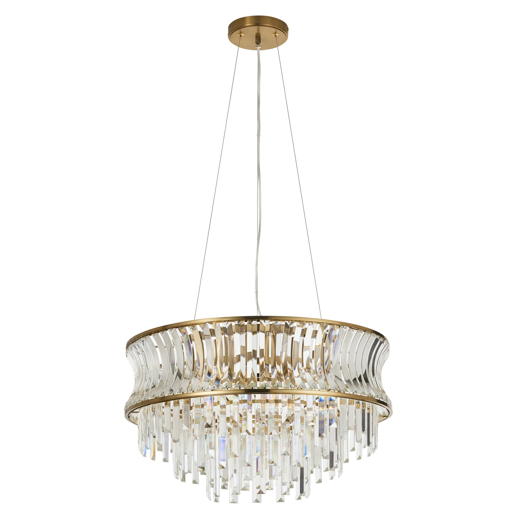 Utopia Bow 9 Light Pendant - Warm Brass Plate with Crystal & Clear Glass
