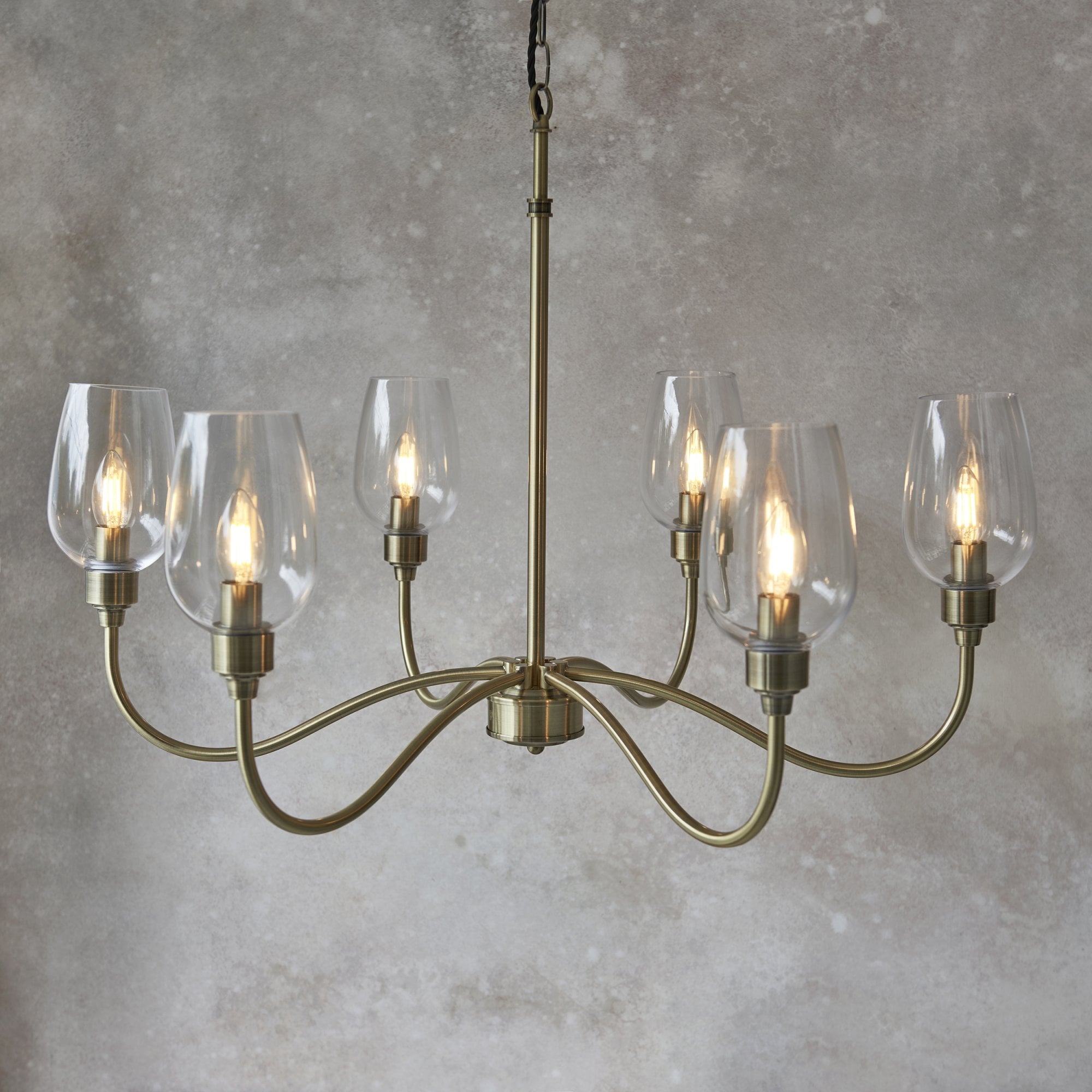 Utopia Walton 6 Light Pendant - Antique Brass Plate & Clear Glass
