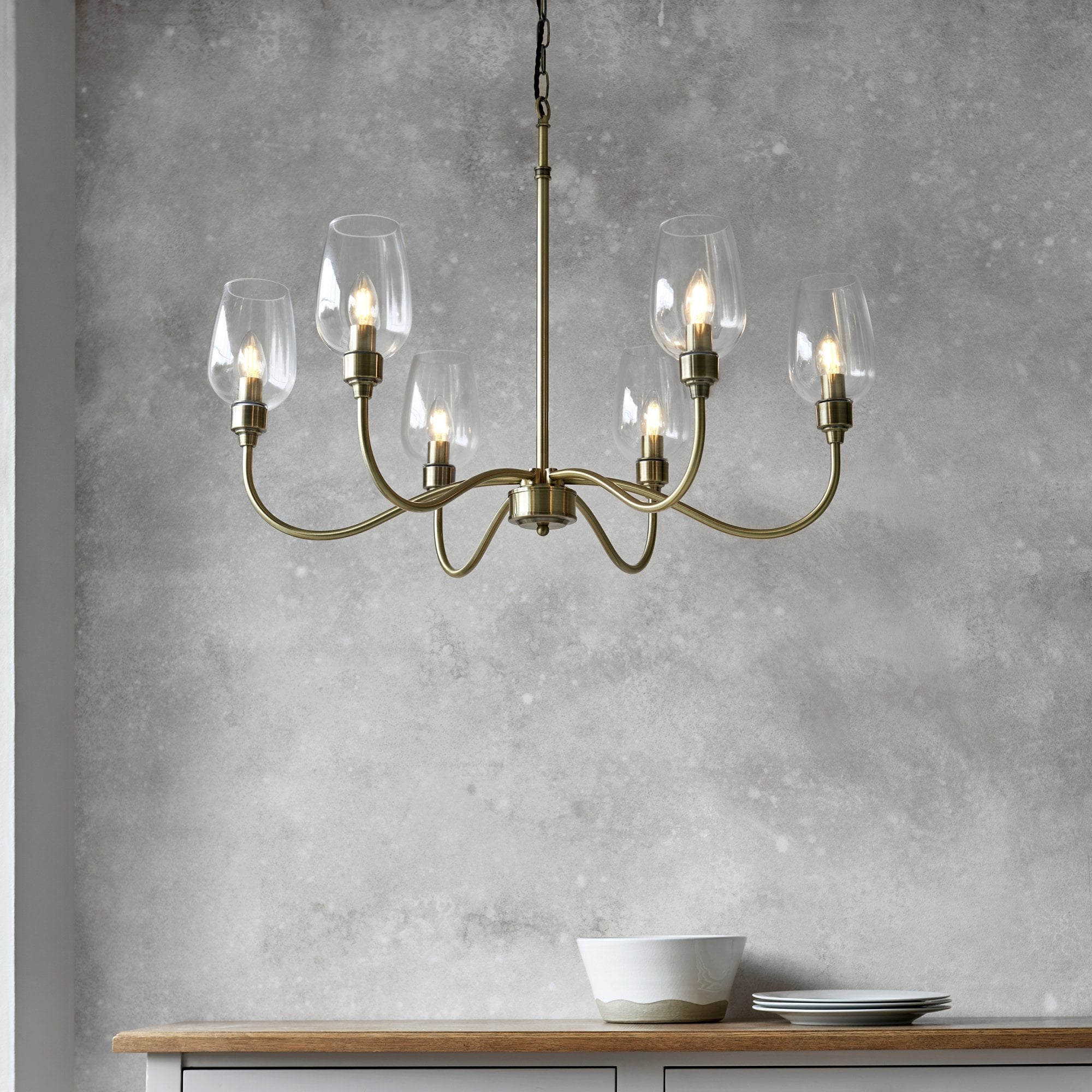 Utopia Walton 6 Light Pendant - Antique Brass Plate & Clear Glass
