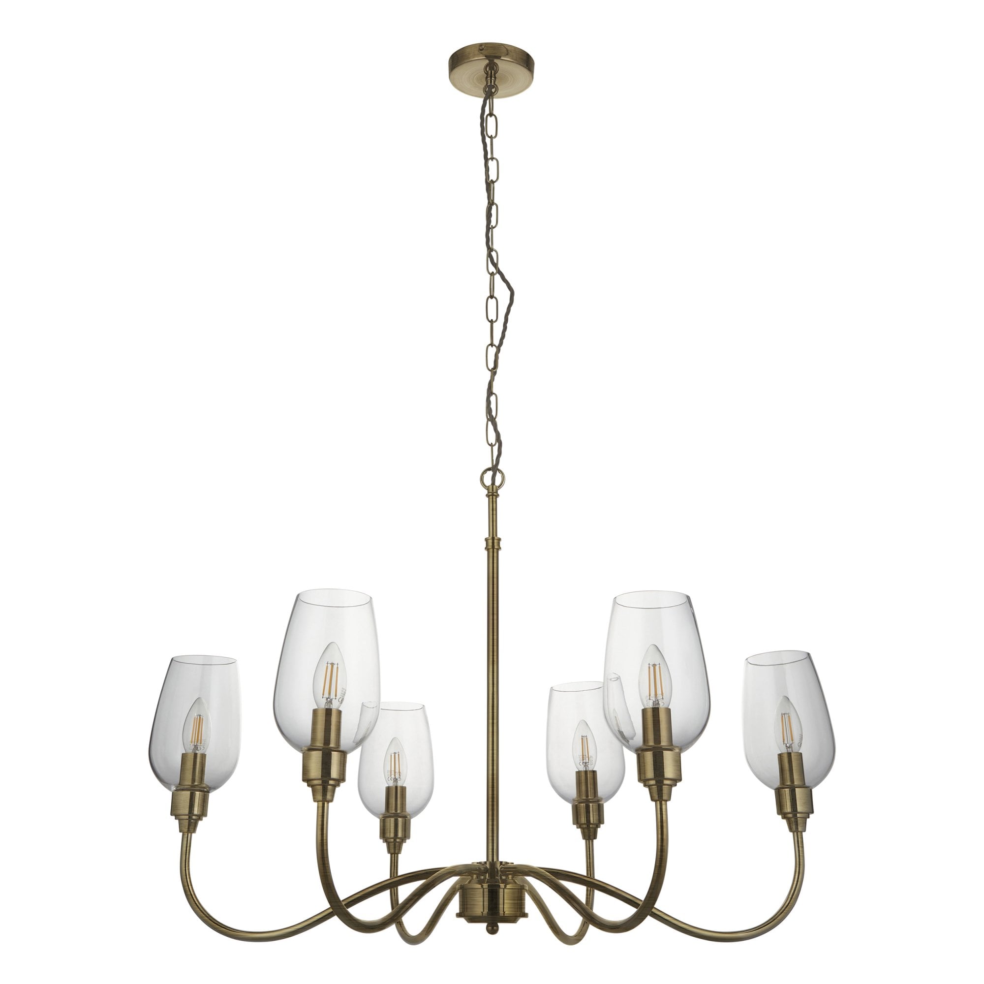 Utopia Walton 6 Light Pendant - Antique Brass Plate & Clear Glass