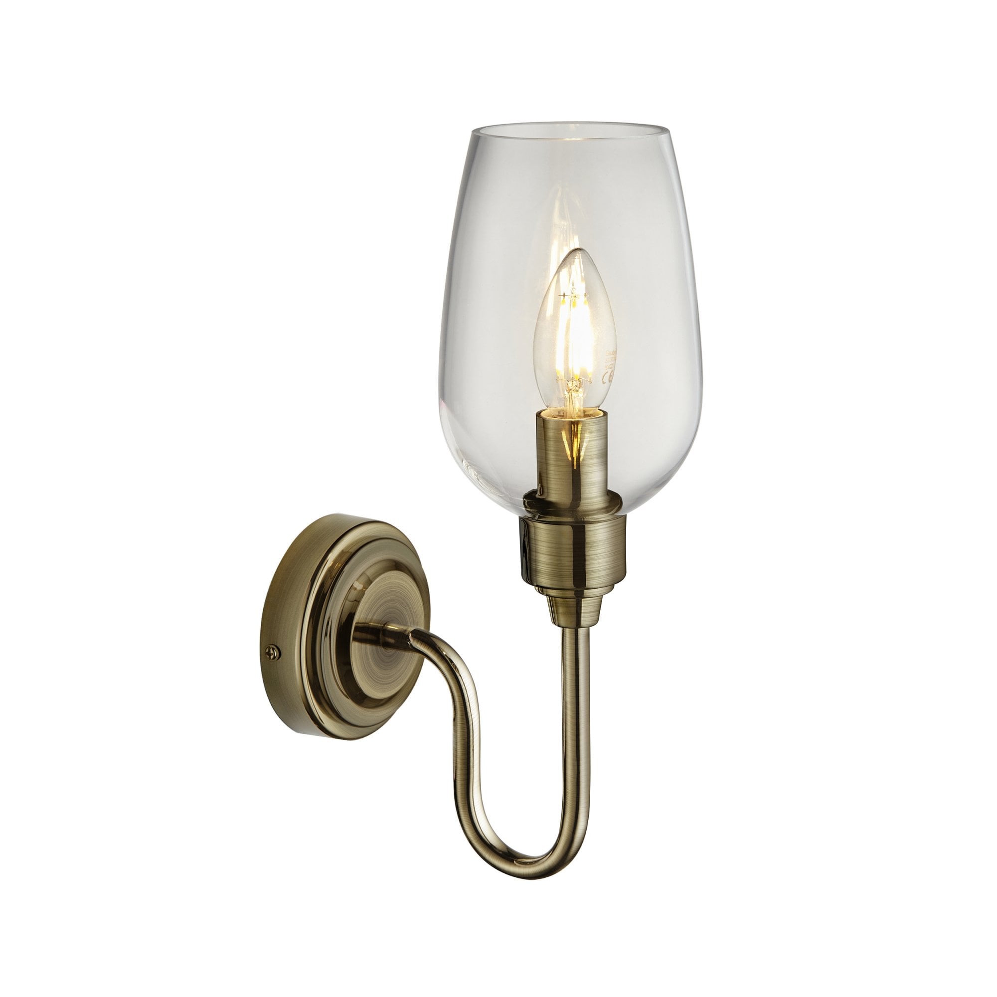Utopia Walton Single Wall Light - Antique Brass Plate & Clear Glass