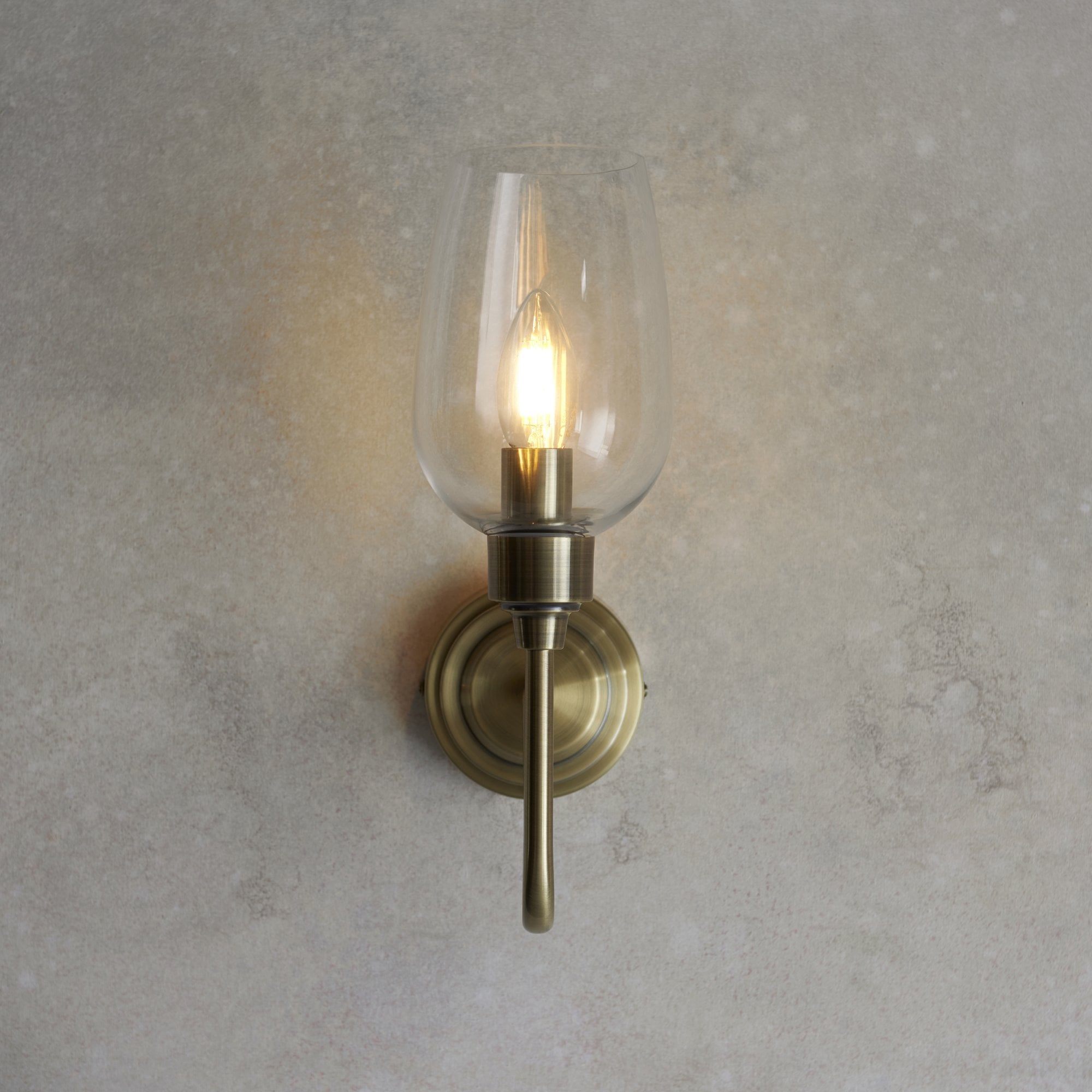Utopia Walton Single Wall Light - Antique Brass Plate & Clear Glass