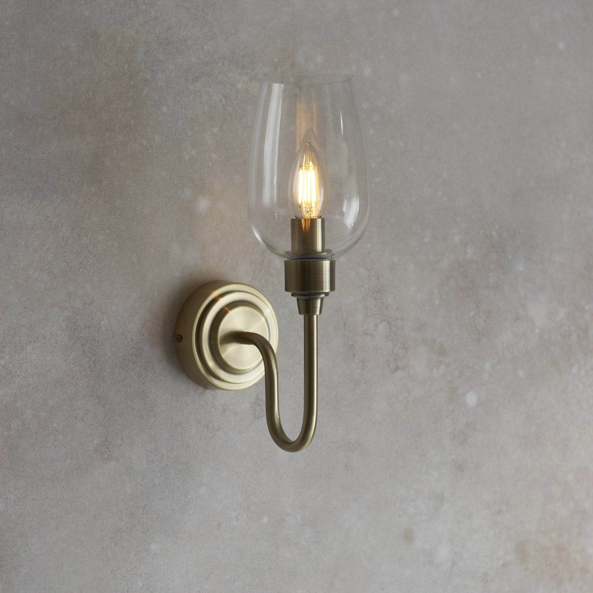 Utopia Walton Single Wall Light - Antique Brass Plate & Clear Glass
