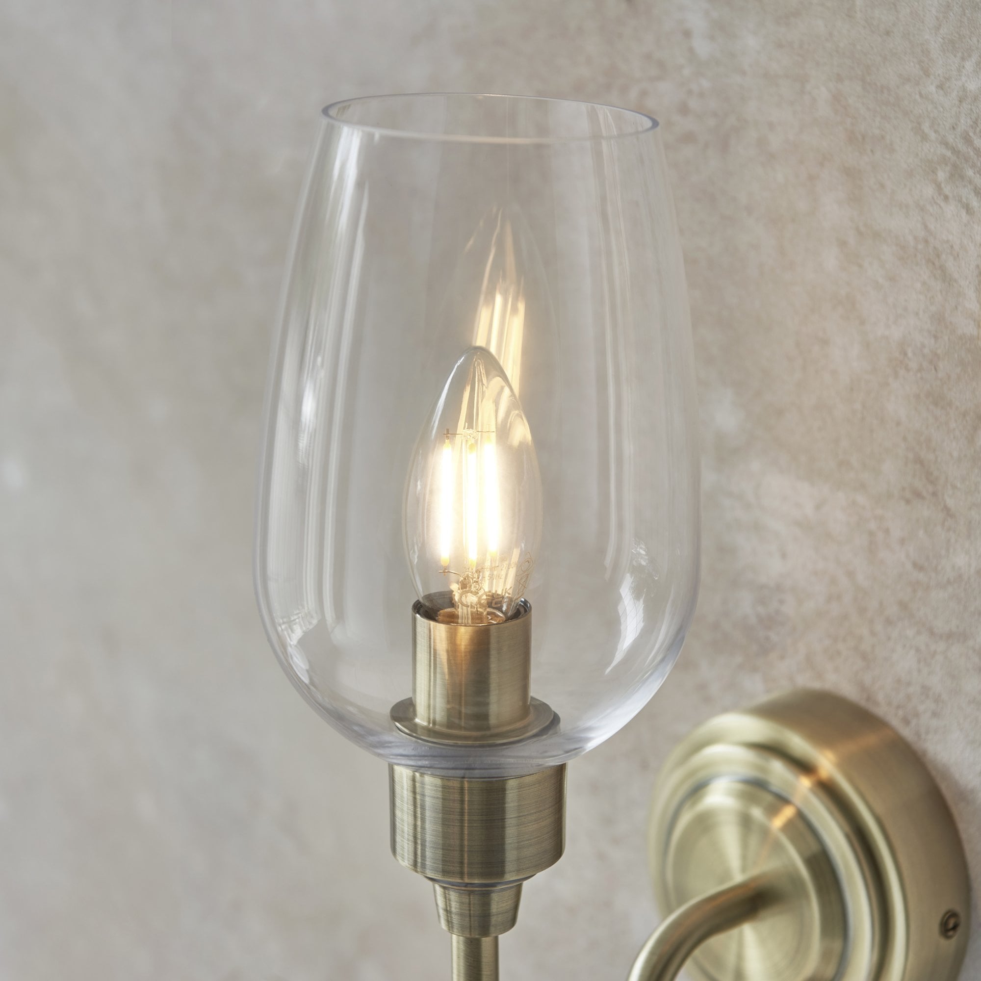 Utopia Walton Single Wall Light - Antique Brass Plate & Clear Glass