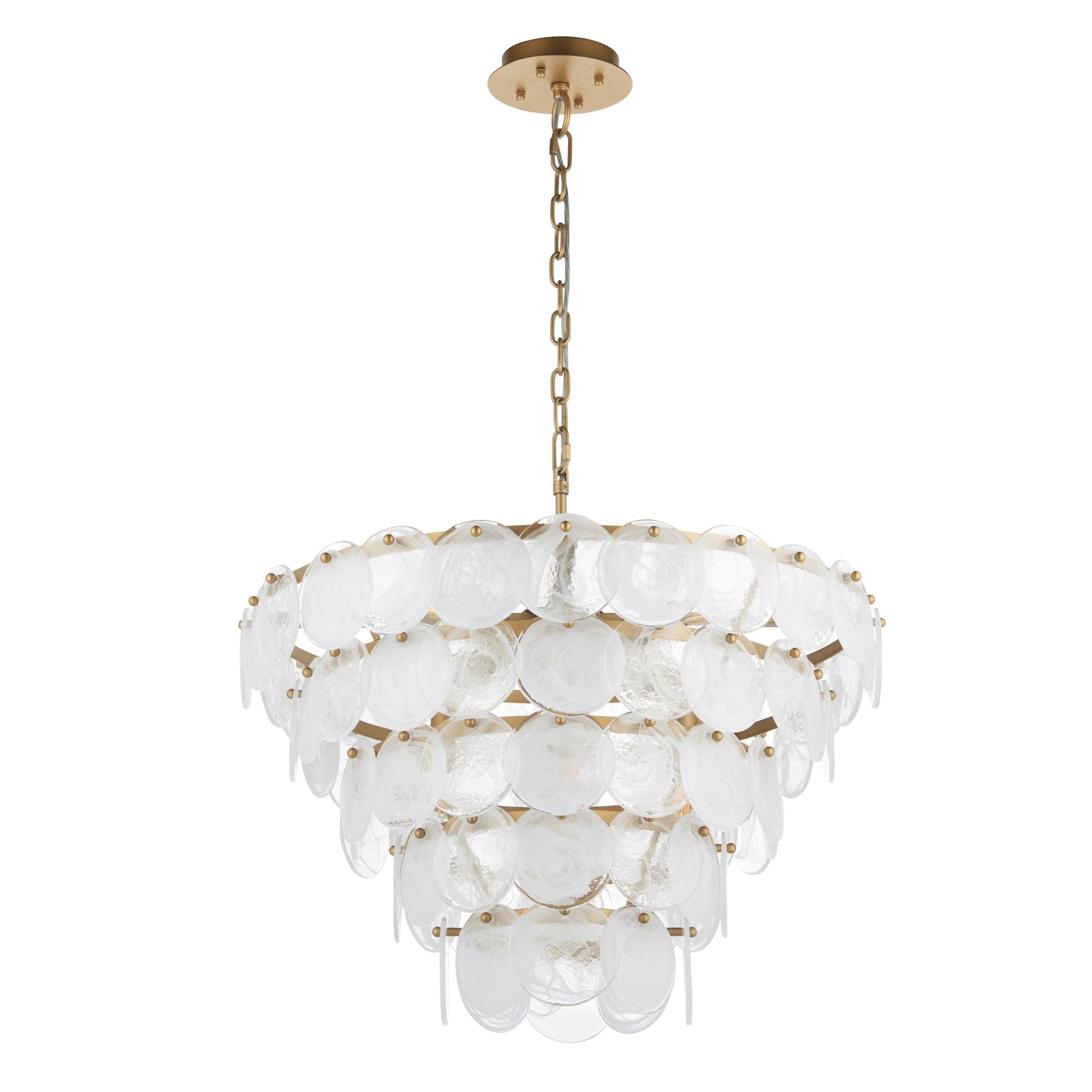 Utopia Scale 9 Light Pendant Chandelier - Antique Gold Paint with White & Clear Glass