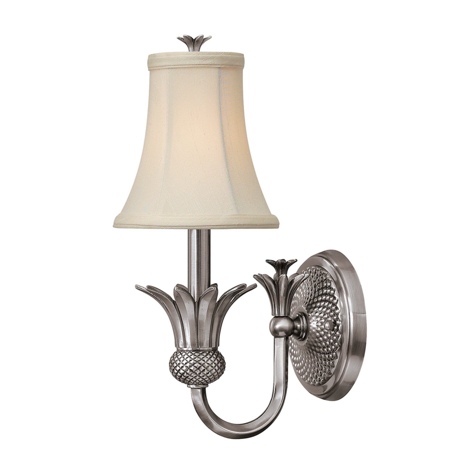Hinkley Plantation Single Wall Light - Polished Antique Nickel & Linen Shade