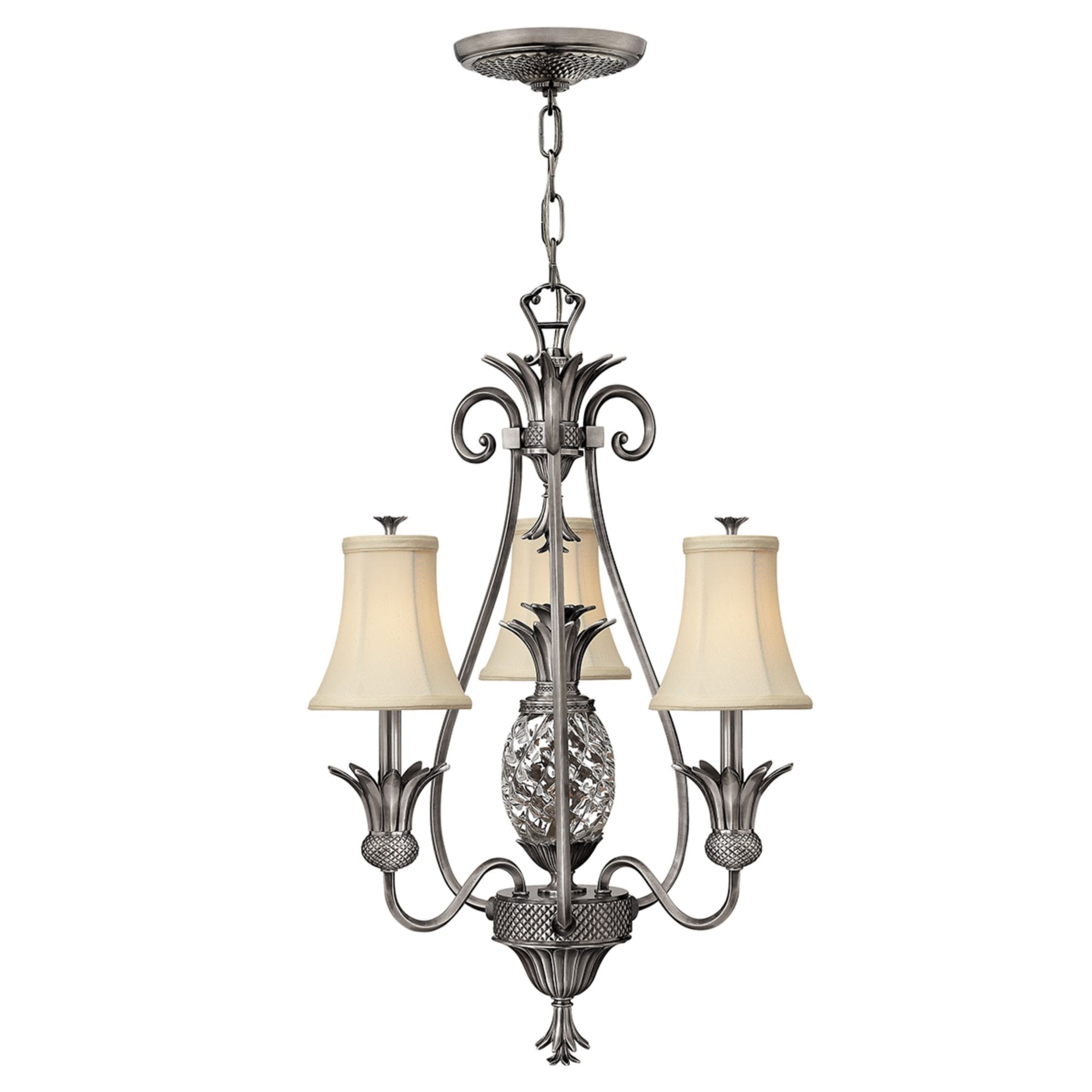 Hinkley Plantation 3 Light Chandelier - Polished Antique Nickel