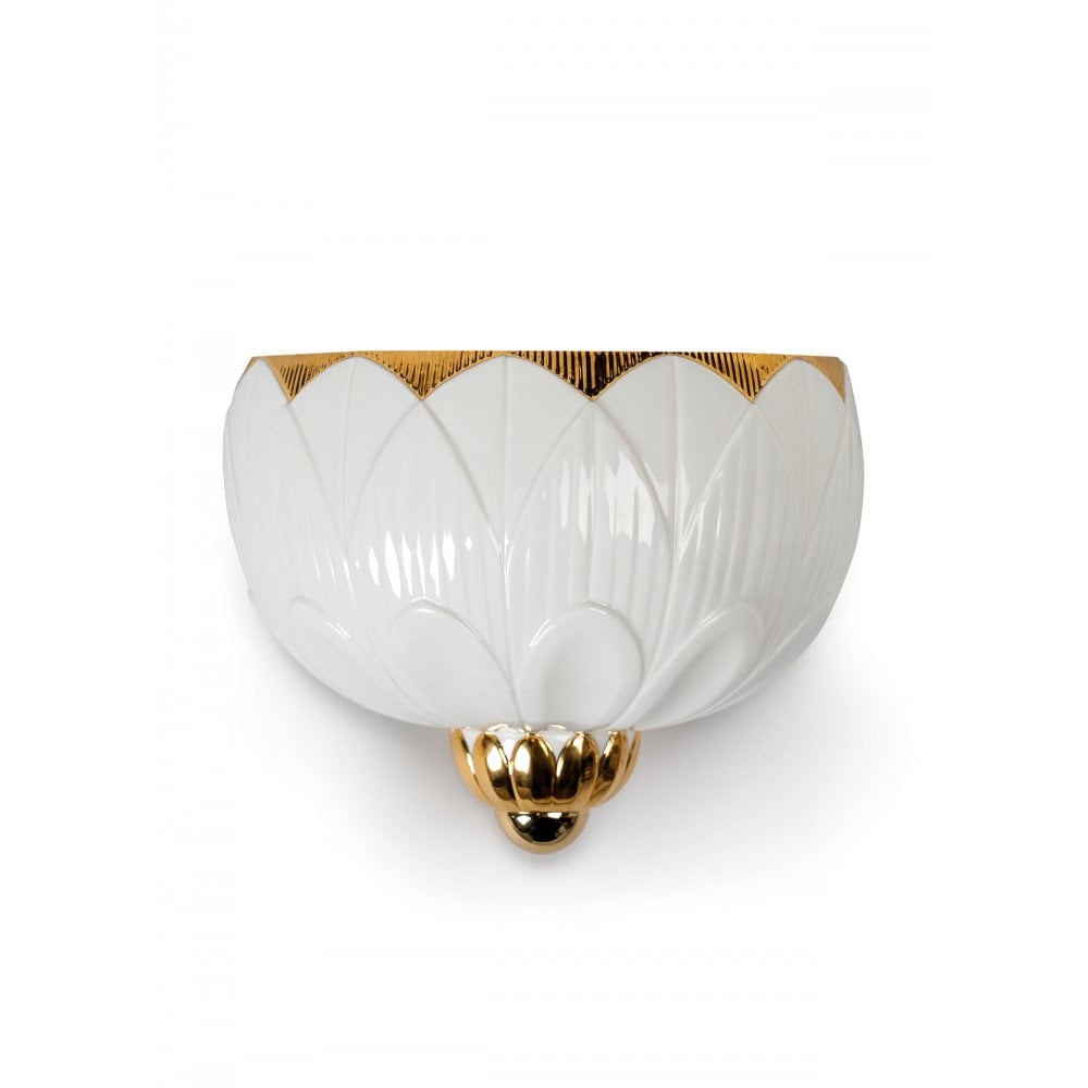 Lladro Ivy & Seed Wall Sconce Light - White & Gold