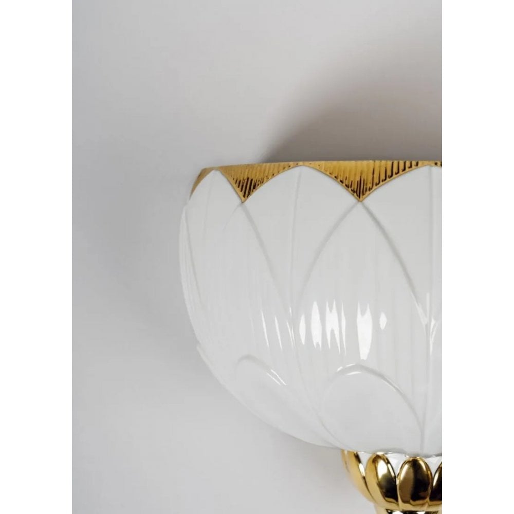 Lladro Ivy & Seed Wall Sconce Light - White & Gold
