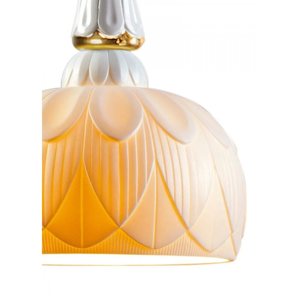 Lladro Ivy & Seed Hanging Lamp - White & Golden Luster