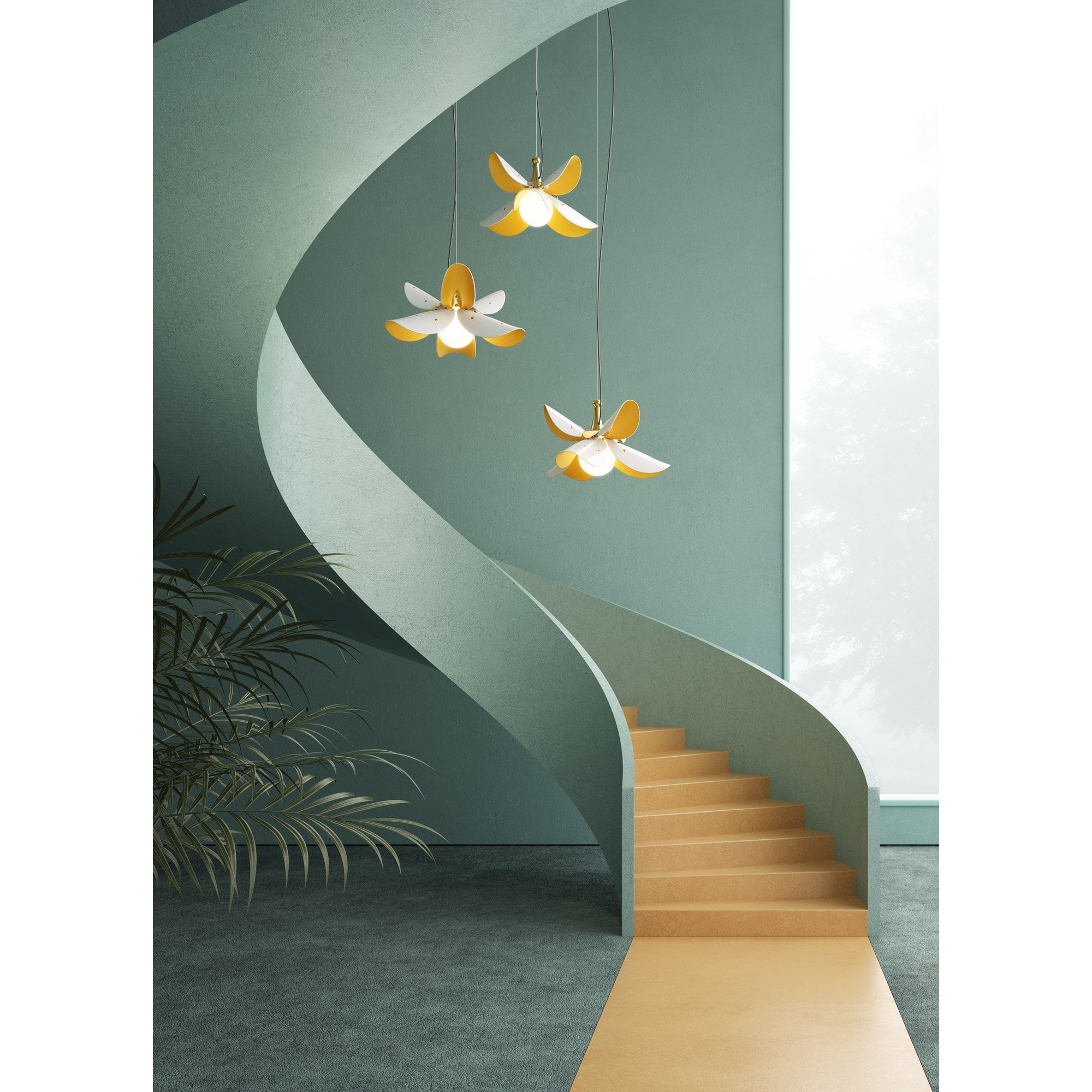 Lladro Blossom Hanging Lamp - White & Gold