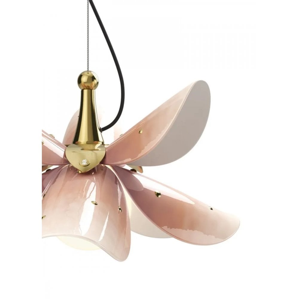 Lladro Blossom Hanging Lamp - Pink & Golden Luster