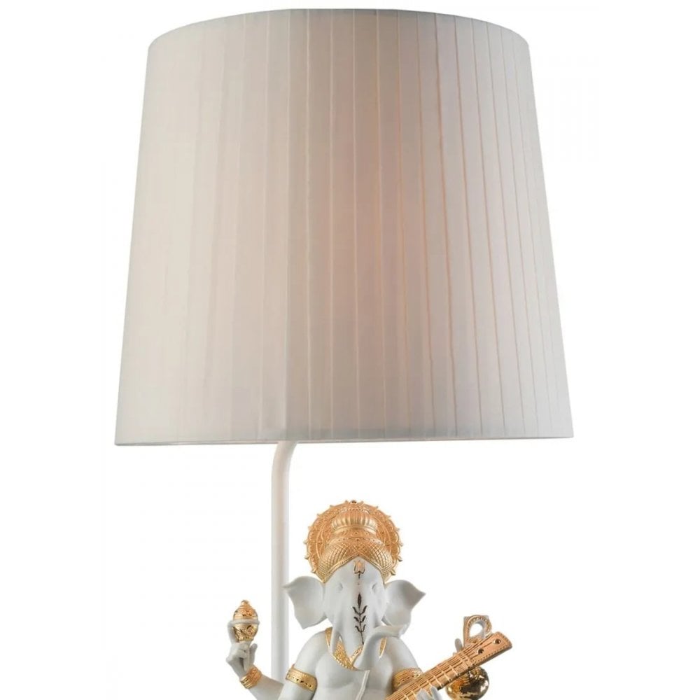 Lladro Veena Ganesha Table Lamp - Golden Luster
