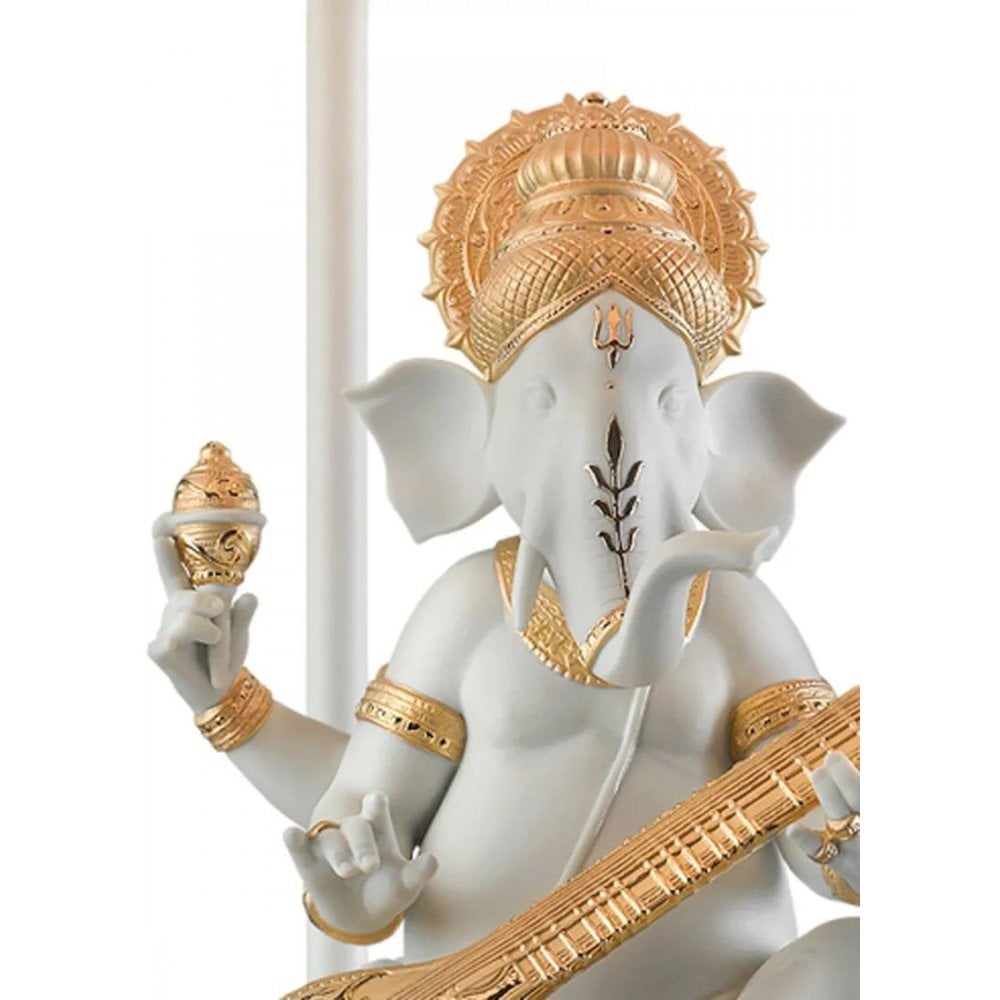 Lladro Veena Ganesha Table Lamp - Golden Luster