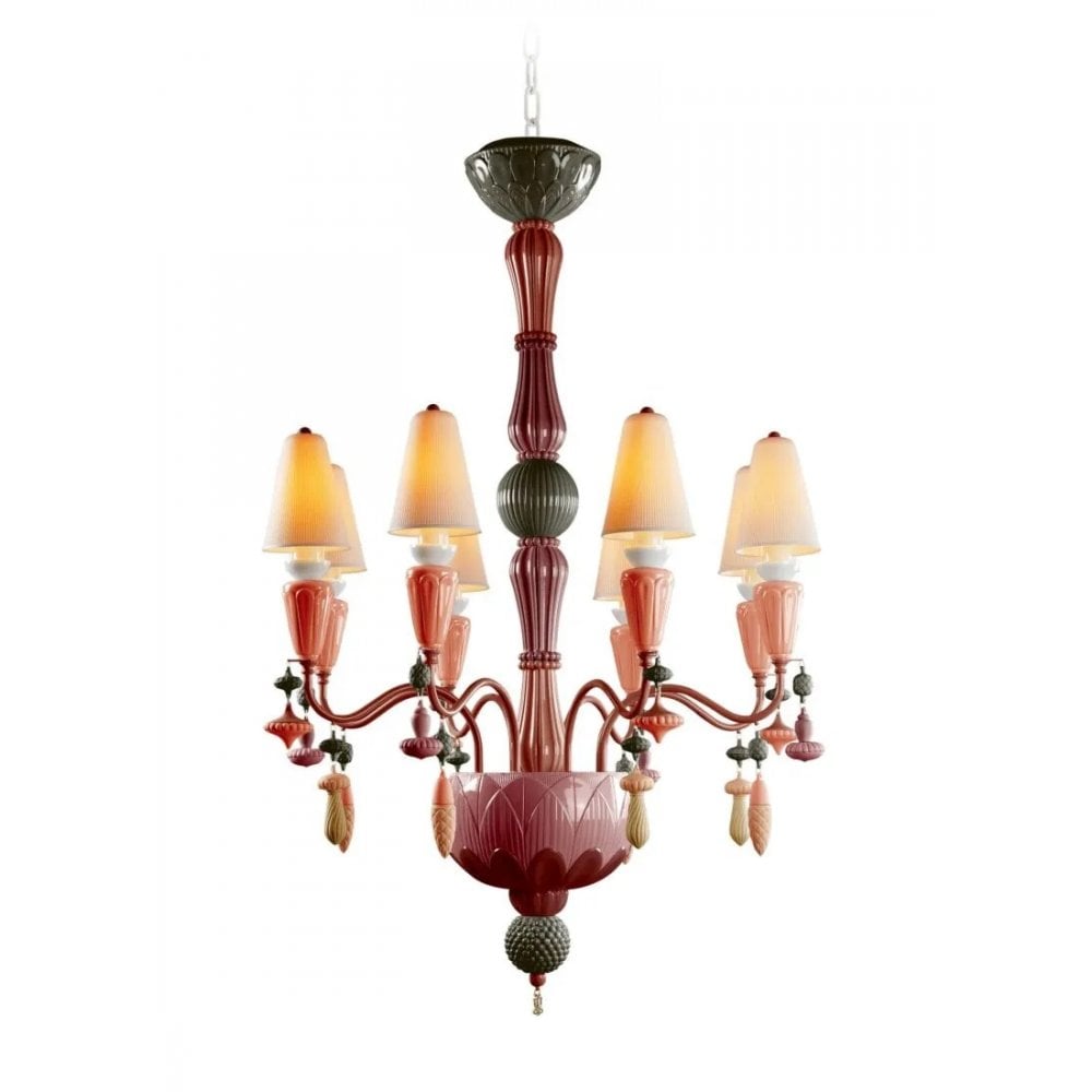 Lladro Ivy & Seed 8 Light Chandelier - Red Coral