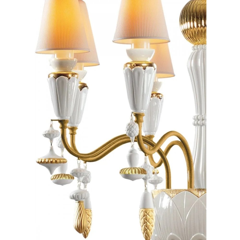 Lladro Ivy & Seed 8 Light Chandelier - White & Golden Luster