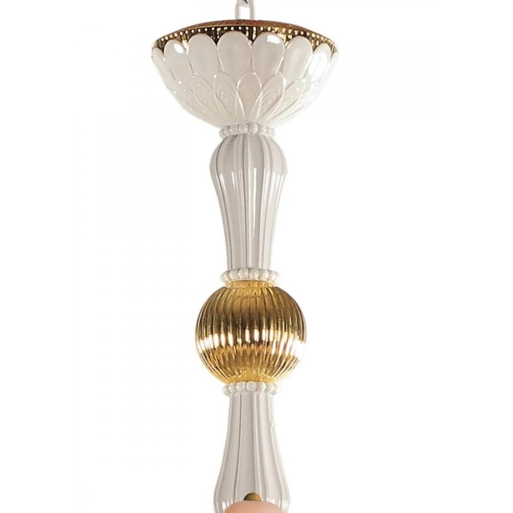 Lladro Ivy & Seed Medium Flat 16 Light Chandelier - White & Golden Luster