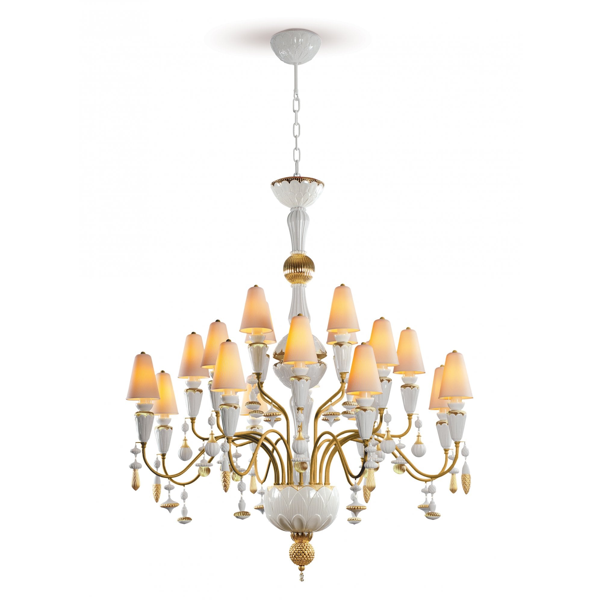 Lladro Ivy & Seed Medium 20 Light Chandelier - White & Golden Luster