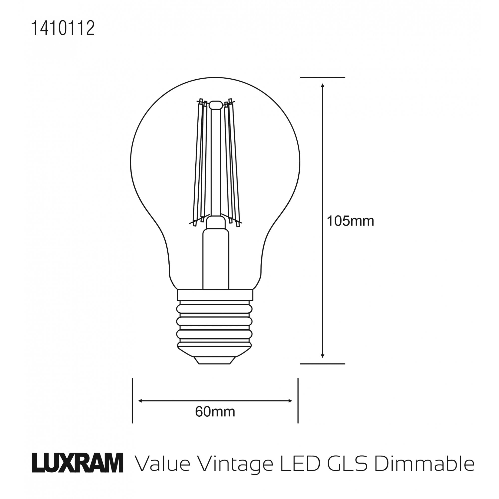 Luxram Value Classic 6.5W LED E27 GLS Warm White - 3000K (Dimmable)