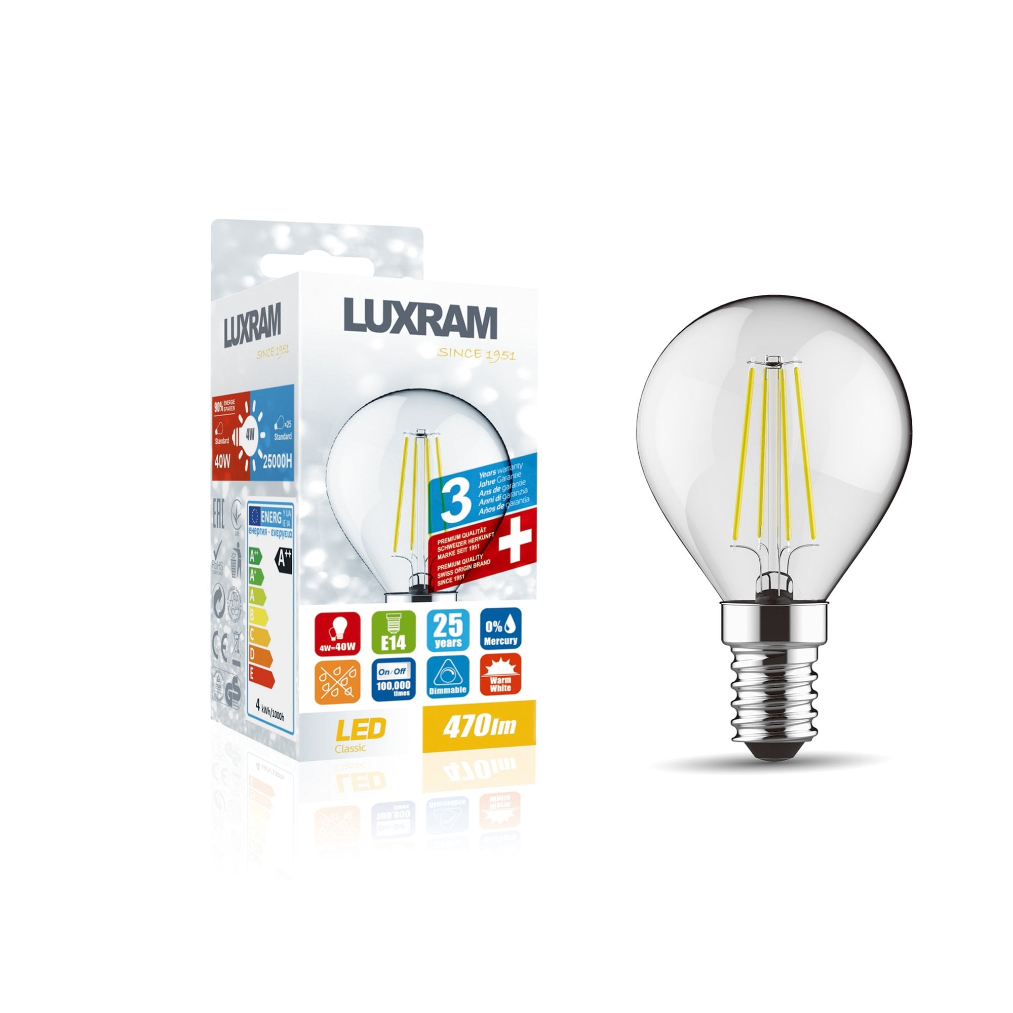 Luxram Value Classic 4W LED Golf Ball E14 Warm White - 3000K (Dimmable)