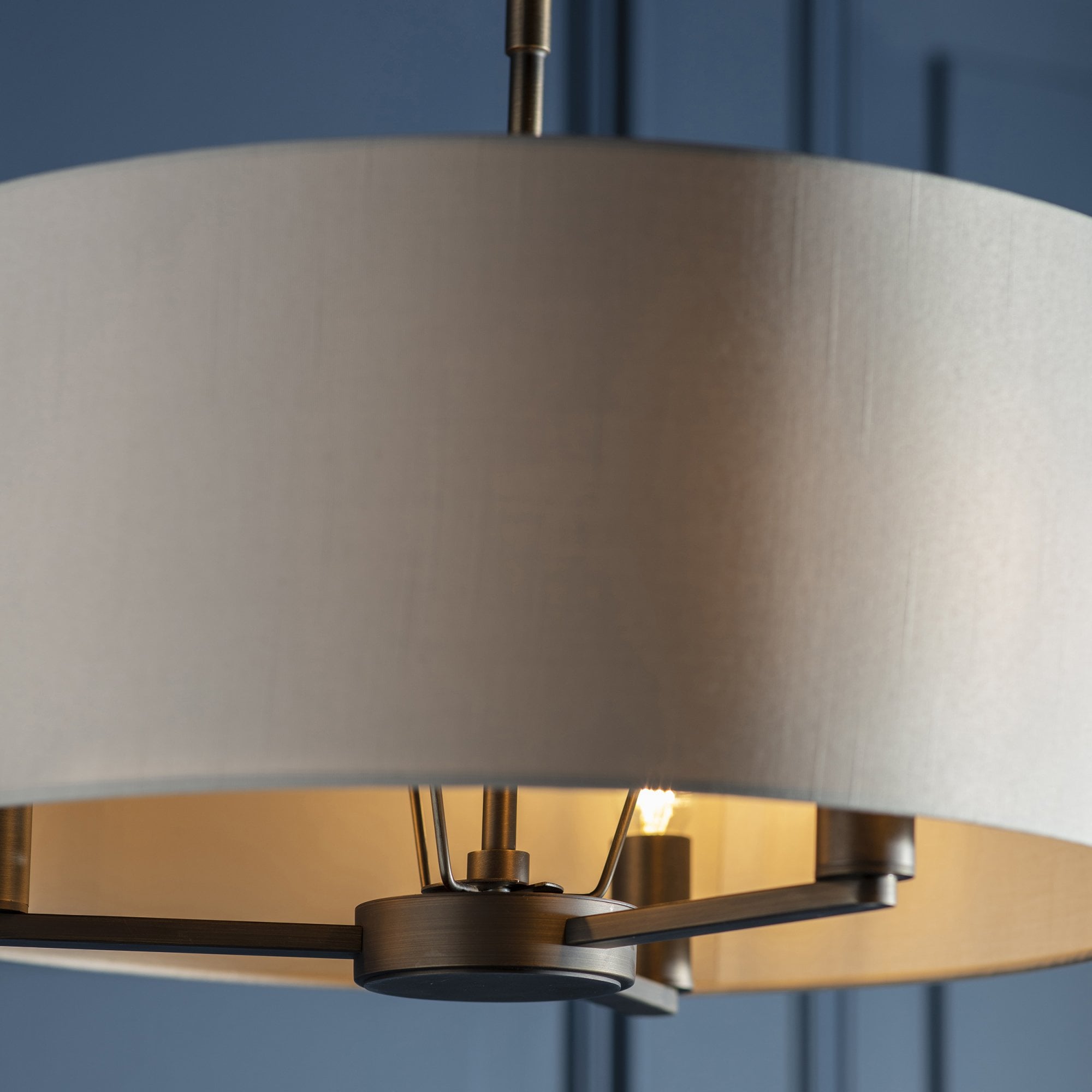 Endon Daley 3 Light Pendant - Antique Bronze Plate & Marble Fabric