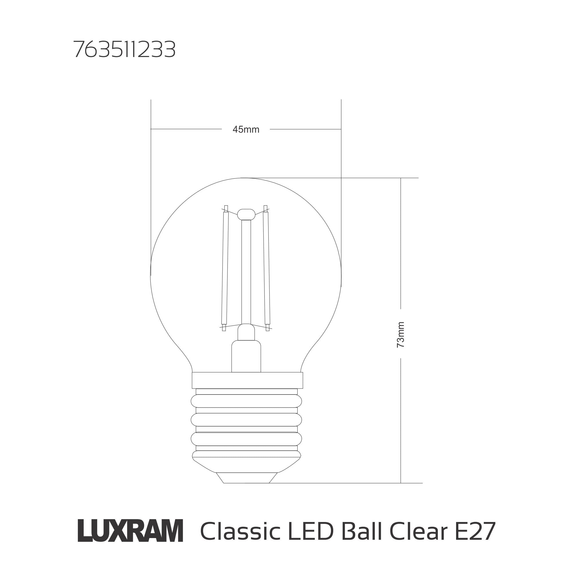 Luxram Value Classic 4W E27 LED Ball Warm White - 2700K - Dimmable