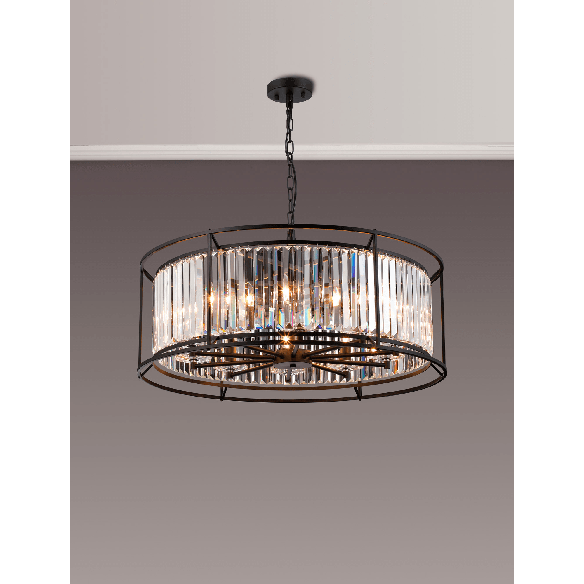 Fabula Oakhurst 10 Light Pendant - Satin Black & Clear Glass